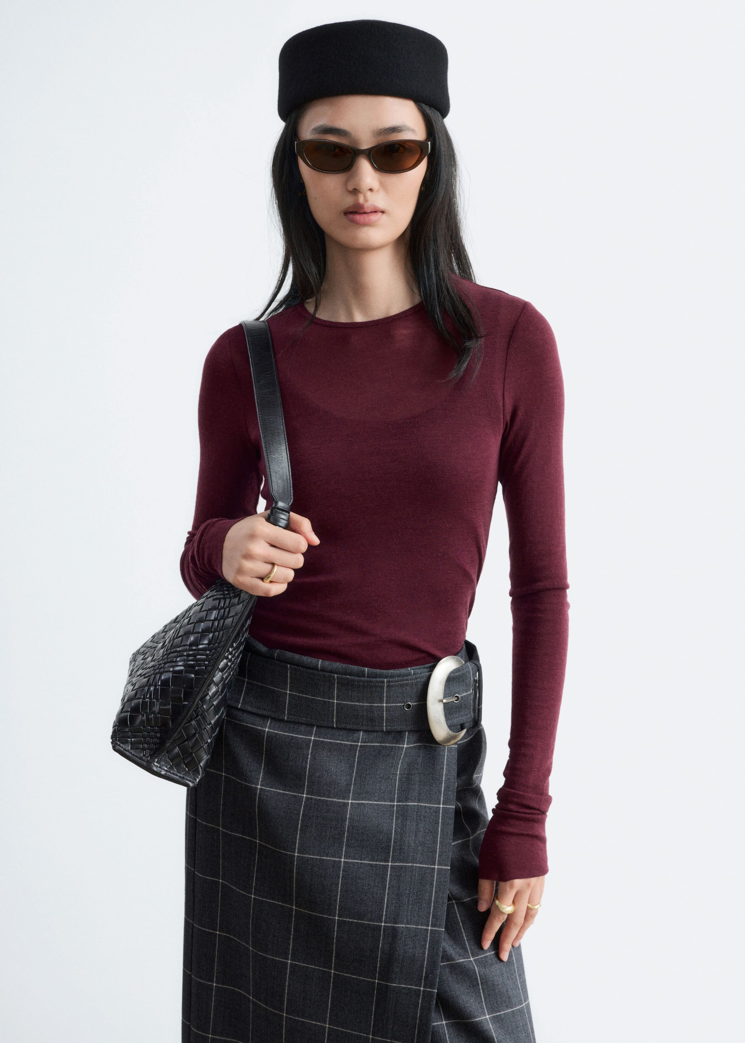 Plain-Knit Wool Top - Lilac - Lookbook