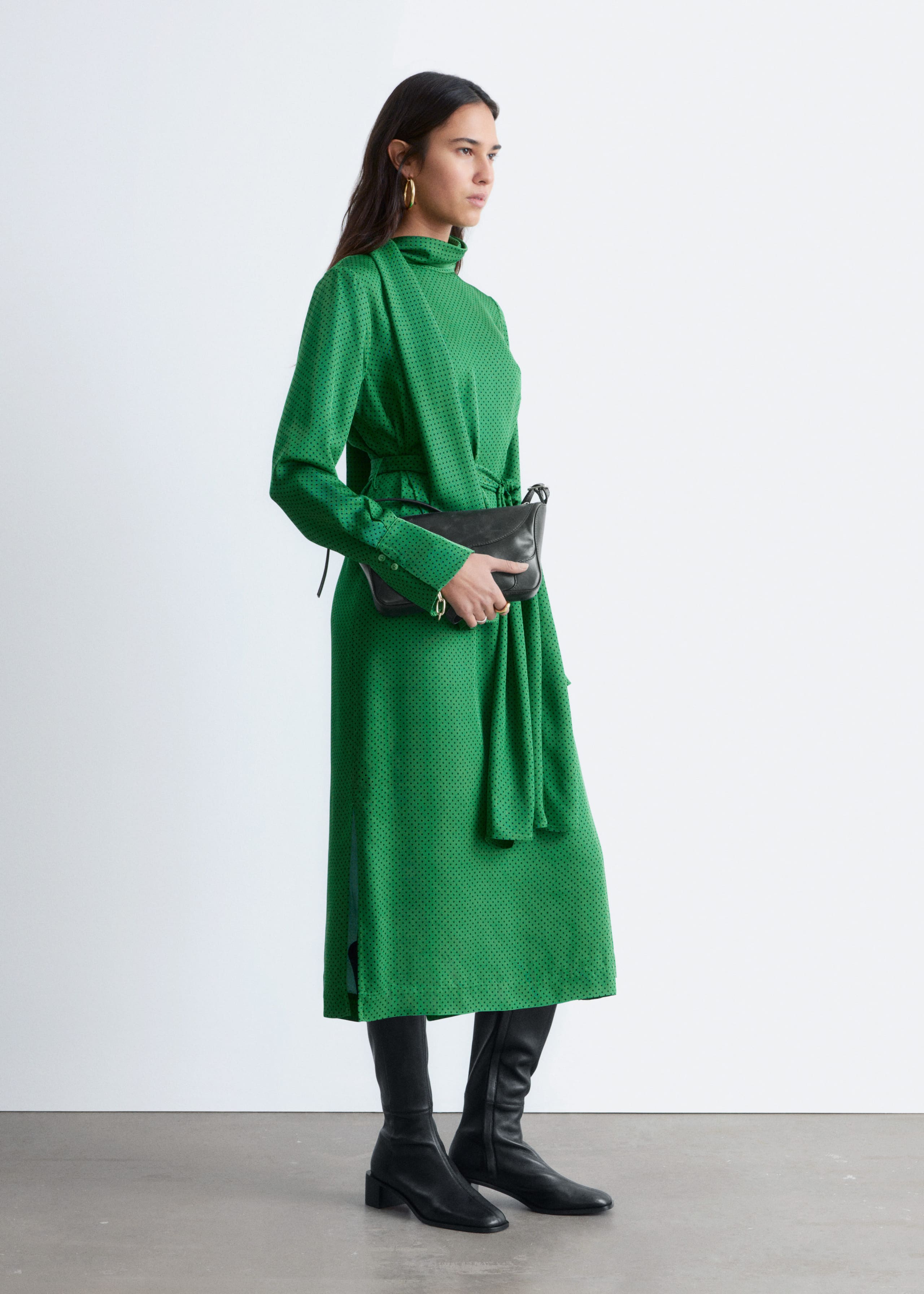 Image of Scarf-Neck Midi Dress