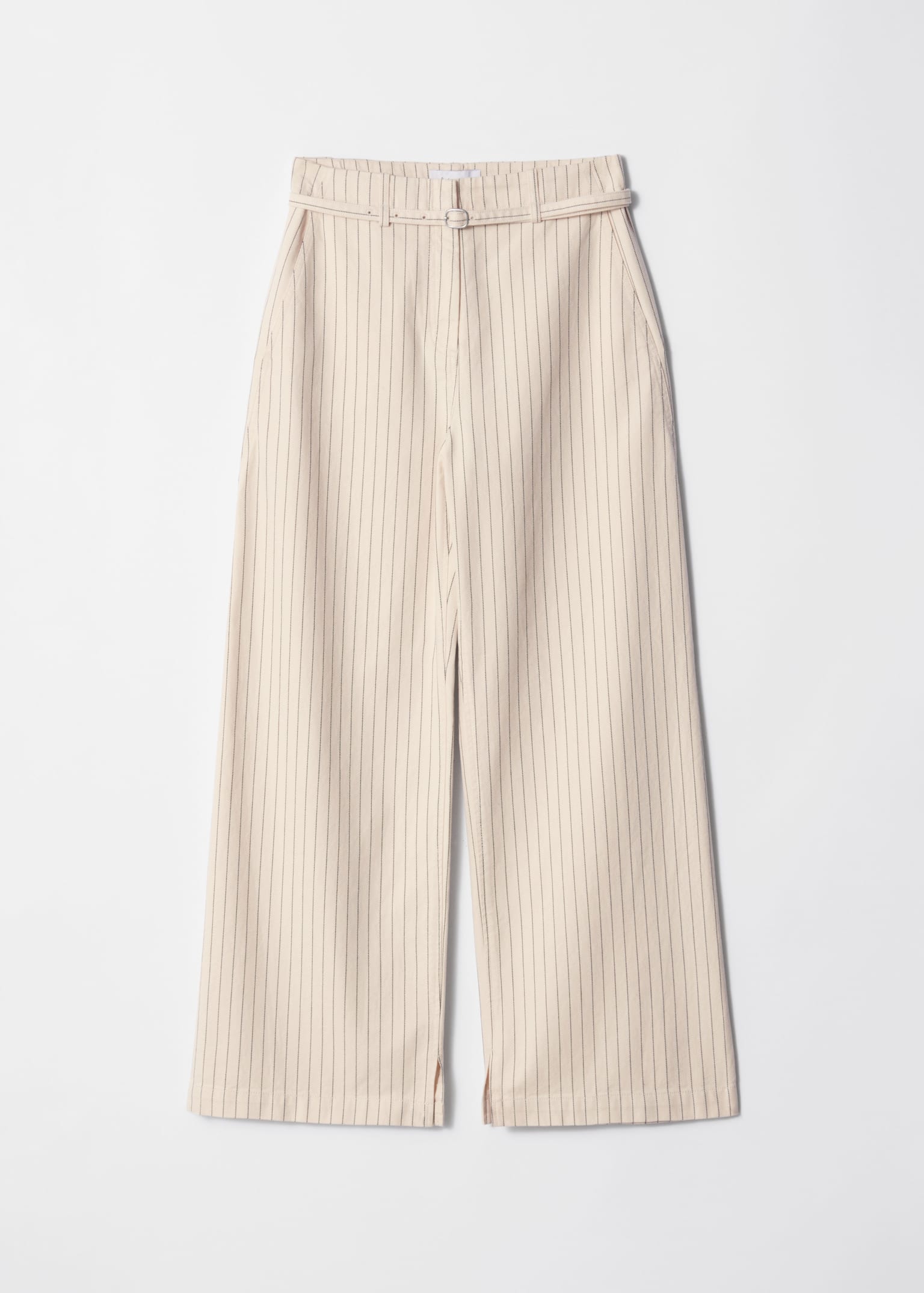 Buckle-Belt Trousers - Cream pinstripe