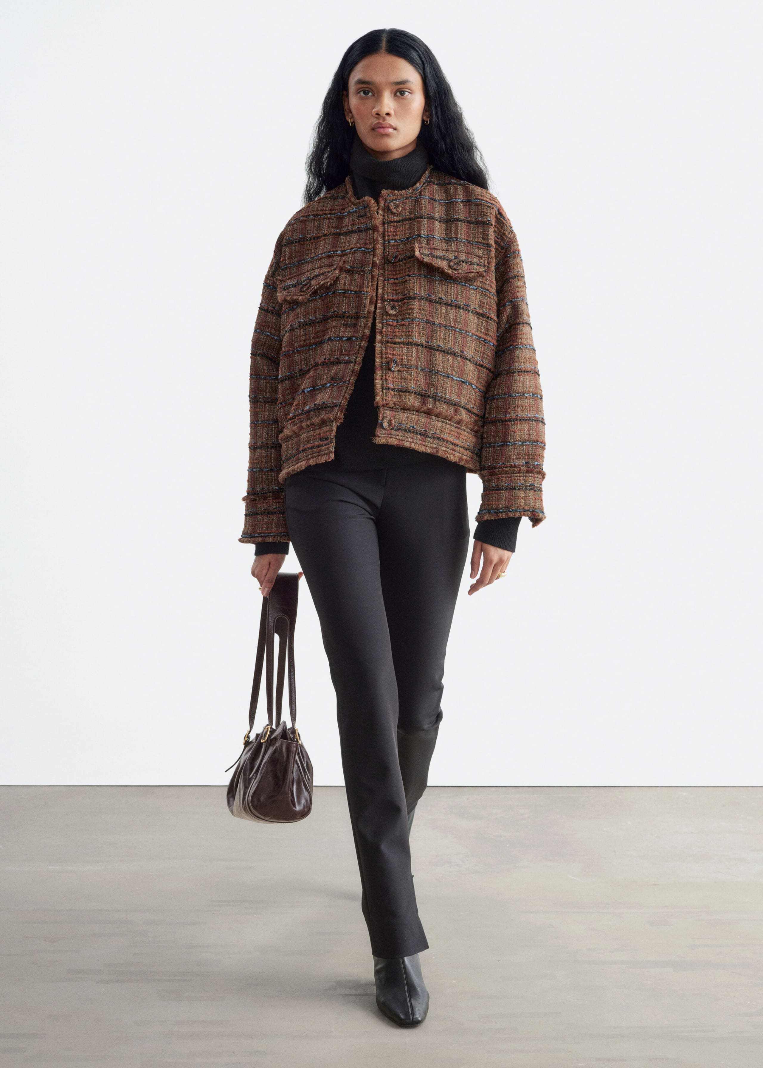 Raw-Edge Tweed Jacket - Brown/Checked - Lookbook