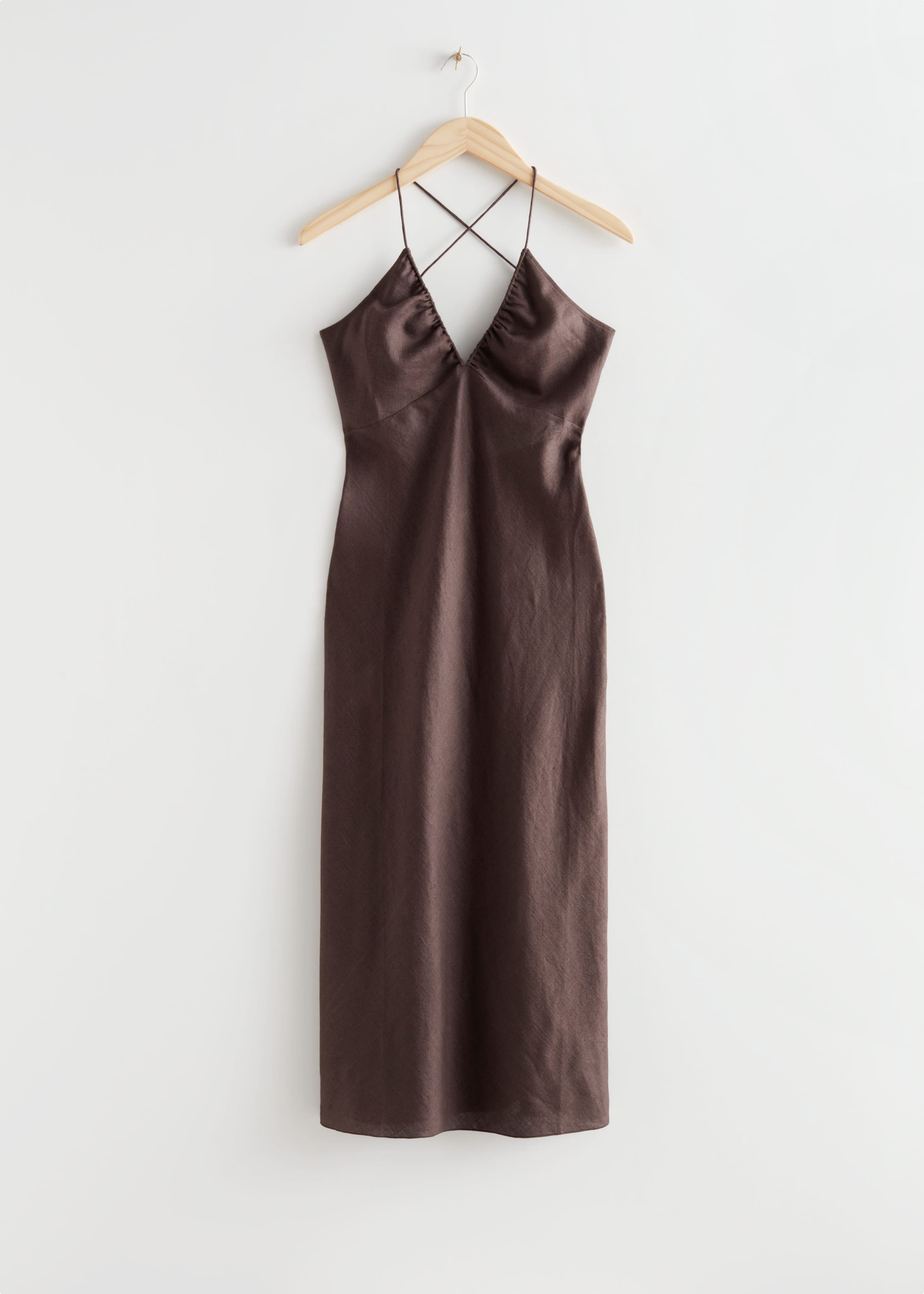 Strappy Linen Midi Dress - Brown - Bodegón