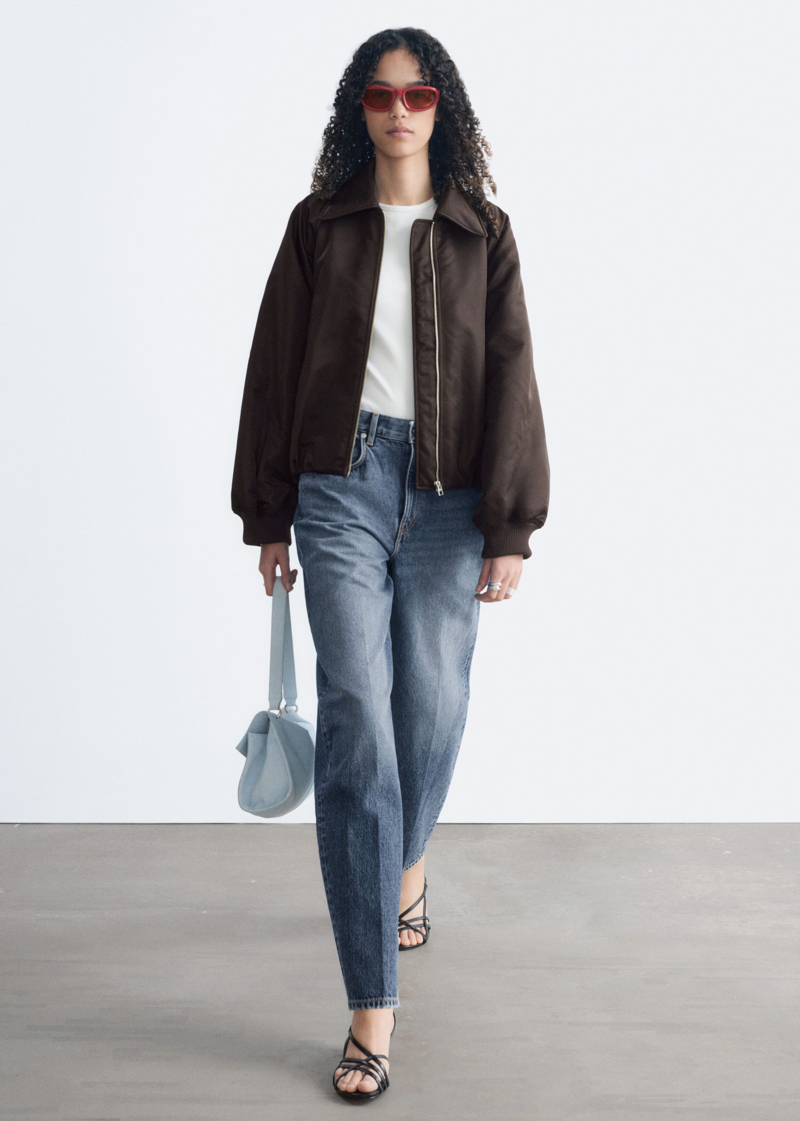 Collared Bomber Jacket - Burgundy - Lookbook