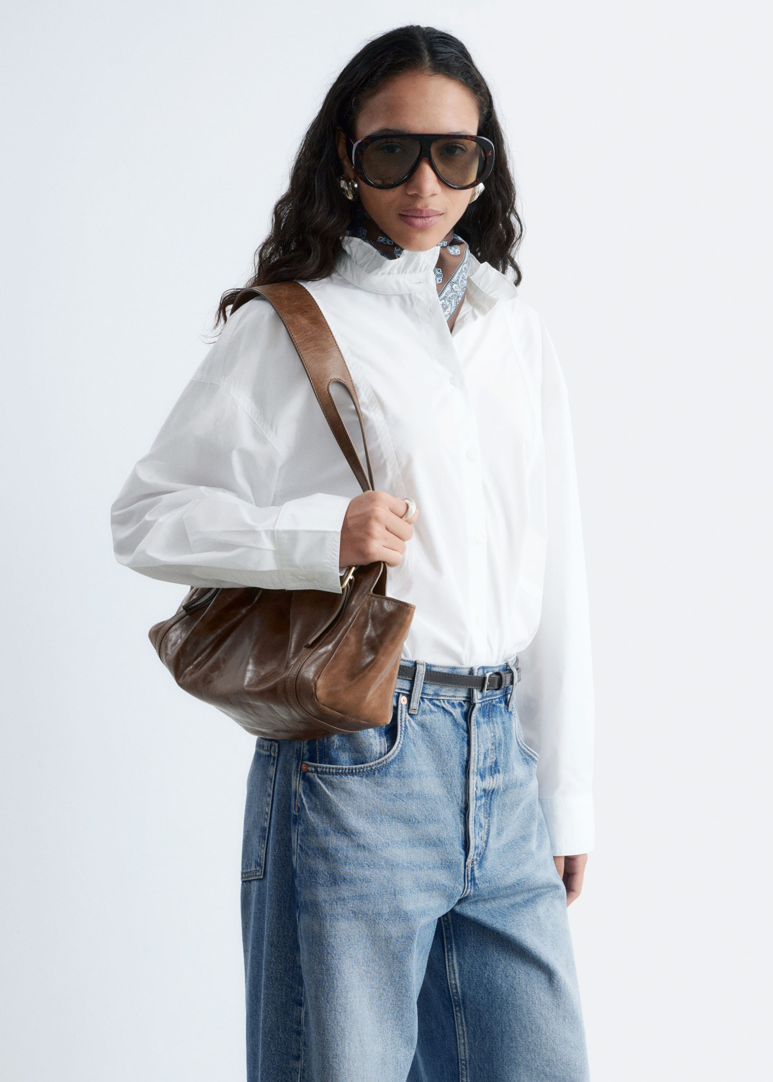 Image of Langes Baumwollhemd mit Stehkragen