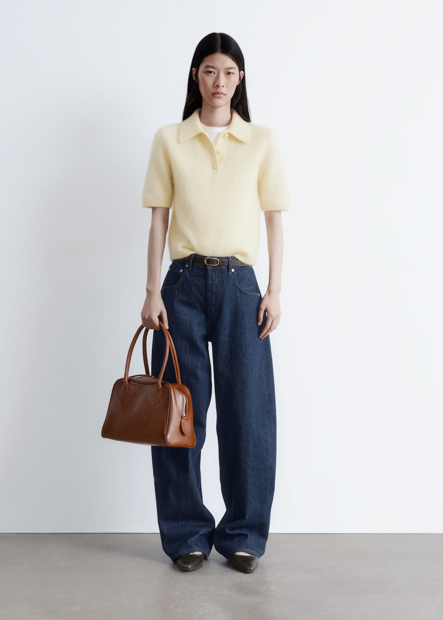 Brushed Knit Polo T-Shirt - Light Yellow - 3