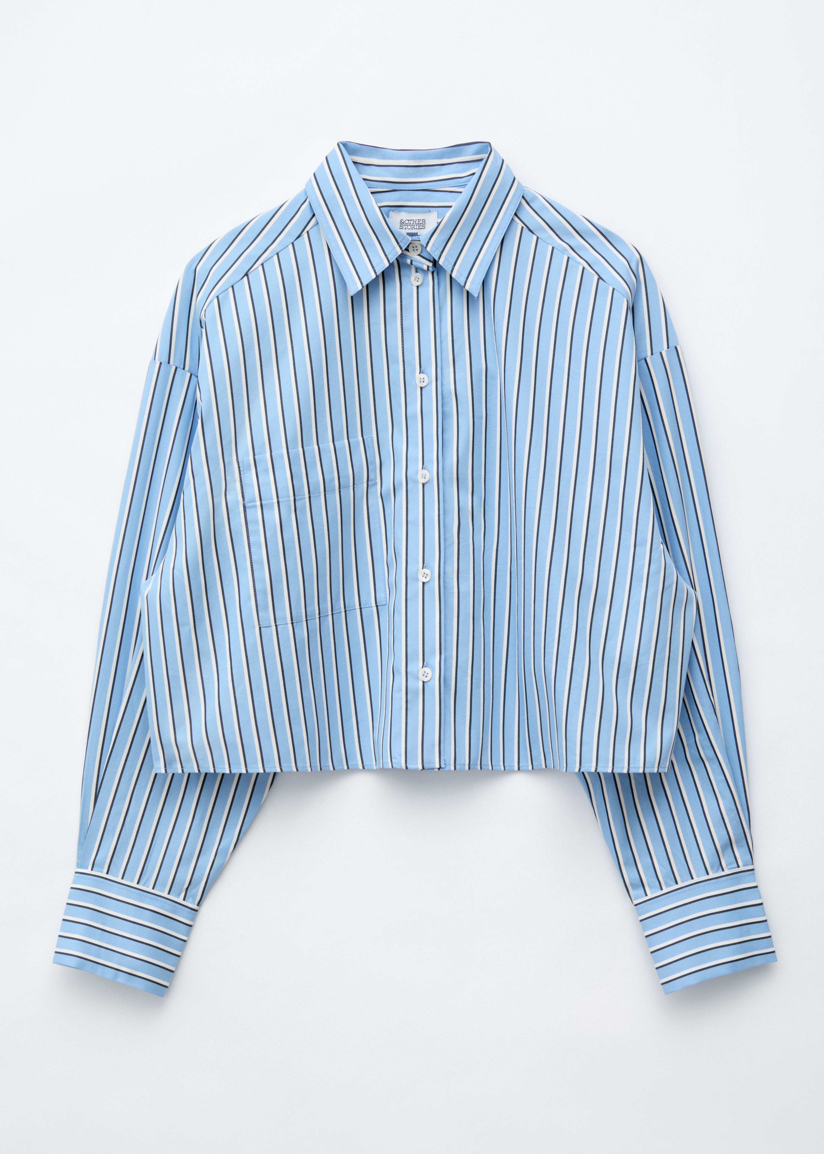 Cropped Cotton Twill Shirt - Blue/Striped/White