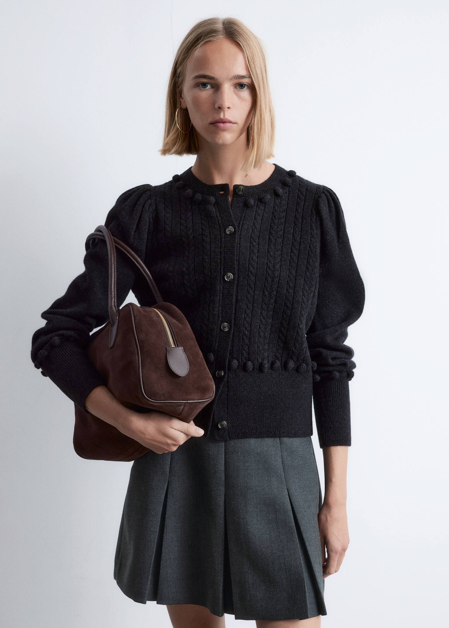 Strickjacke aus Wolle mit Zopfmuster - Dunkelgrau - 7