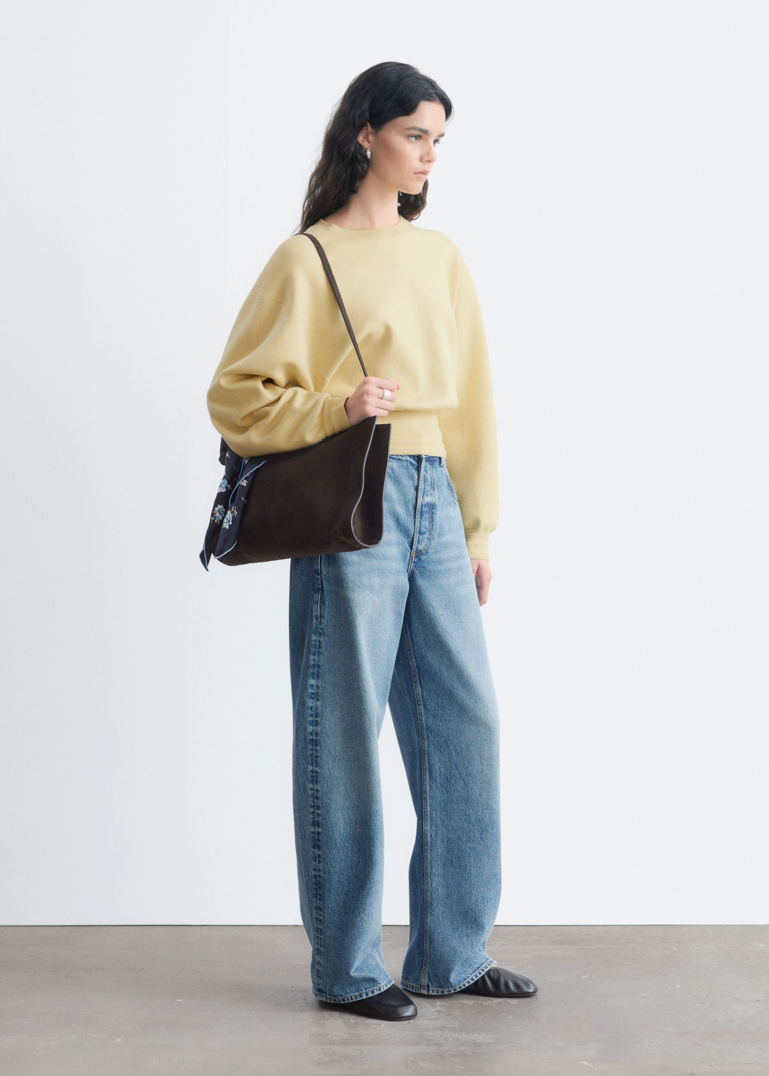 Rib-Trim Knitted Jumper - Cream - Lookbook