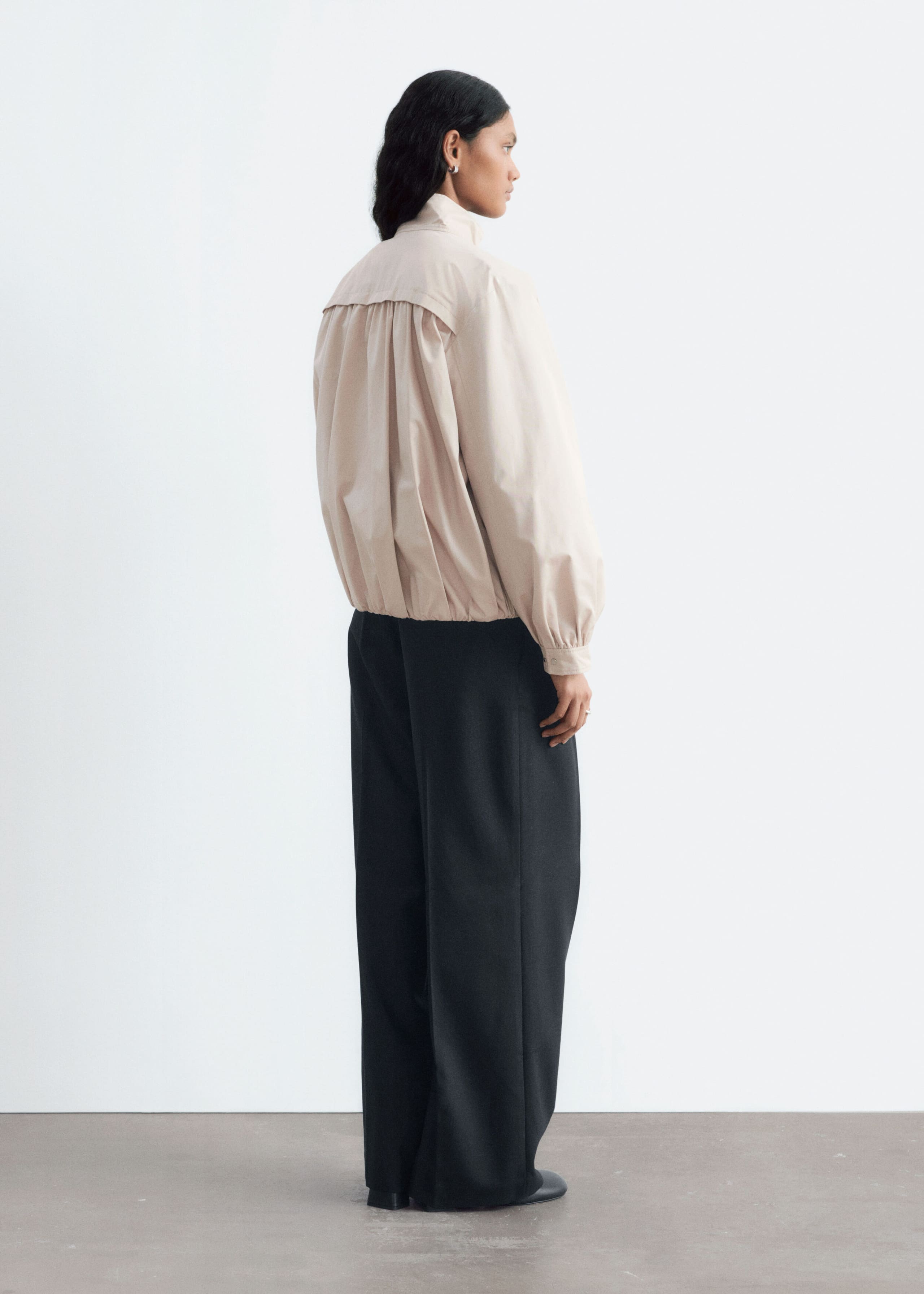 Gathered Stand-Collar Jacket - Beige - Lookbook