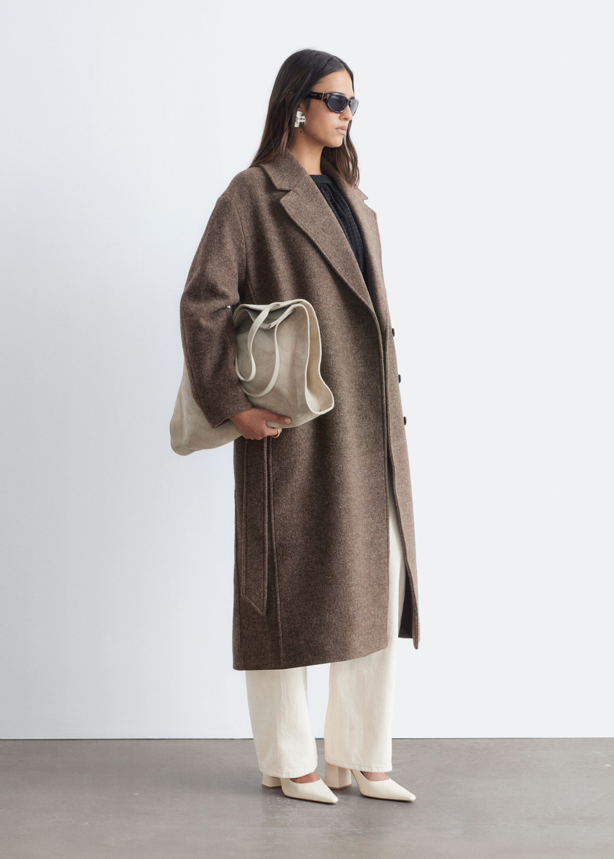 Voluminous Belted Wool Coat - Dark Mole Melange - Still Life