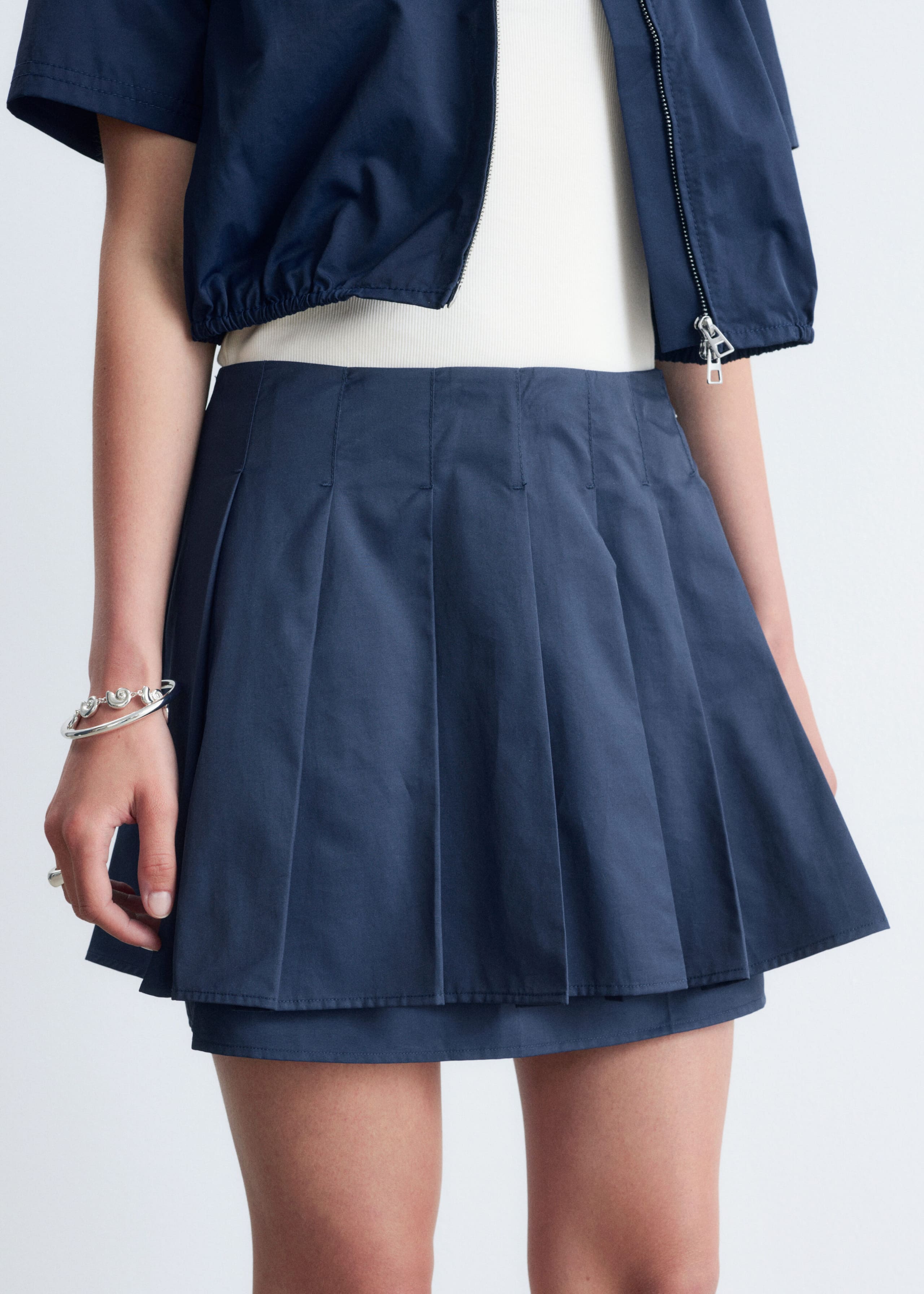Pleated Mini Skirt - Blue - Lookbook
