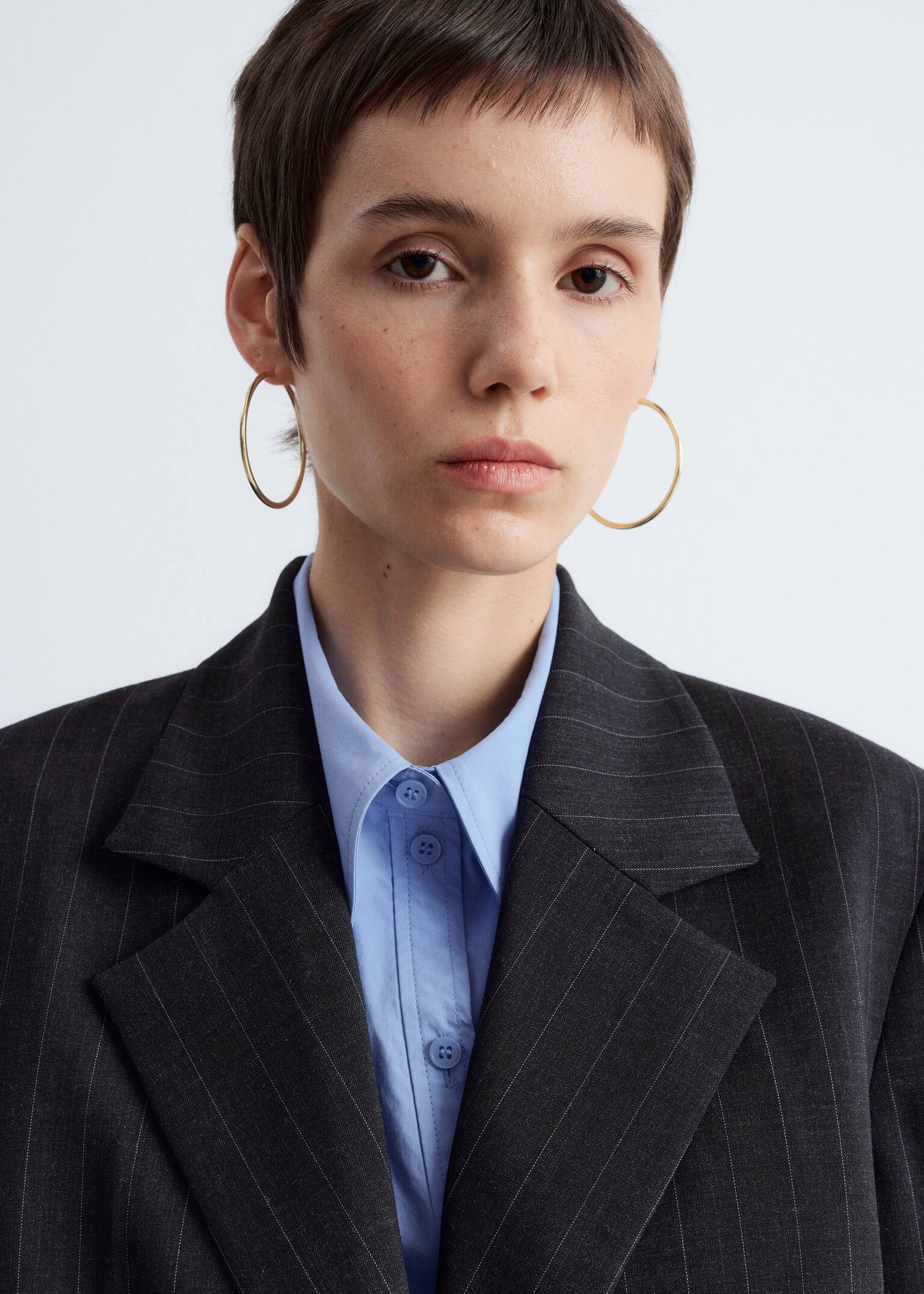 Jednorzędowa wełniana marynarka - Ciemnoszary/Paski/Ciemnozielony - 5