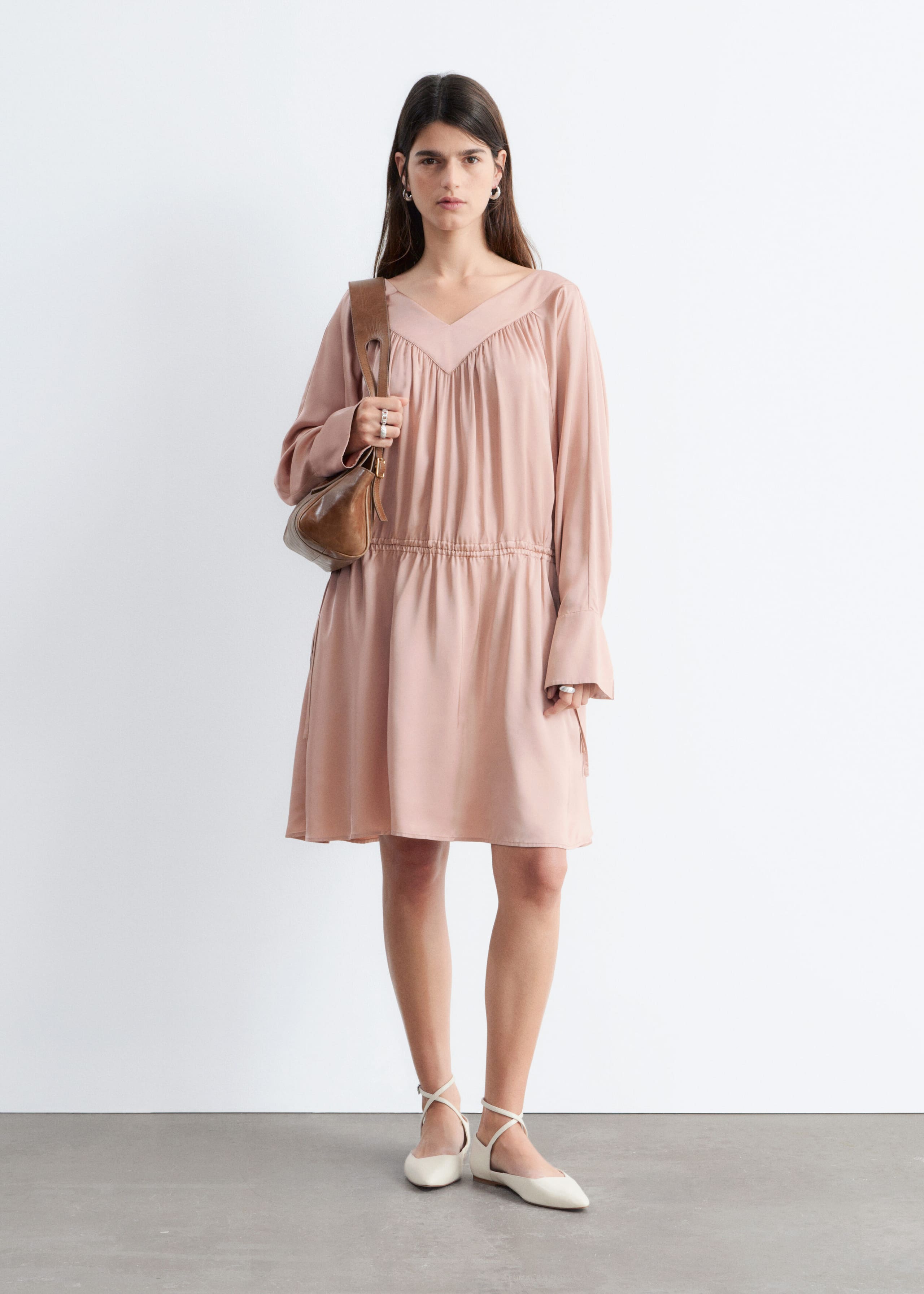 Image of Drawstring V-Neck Mini Dress