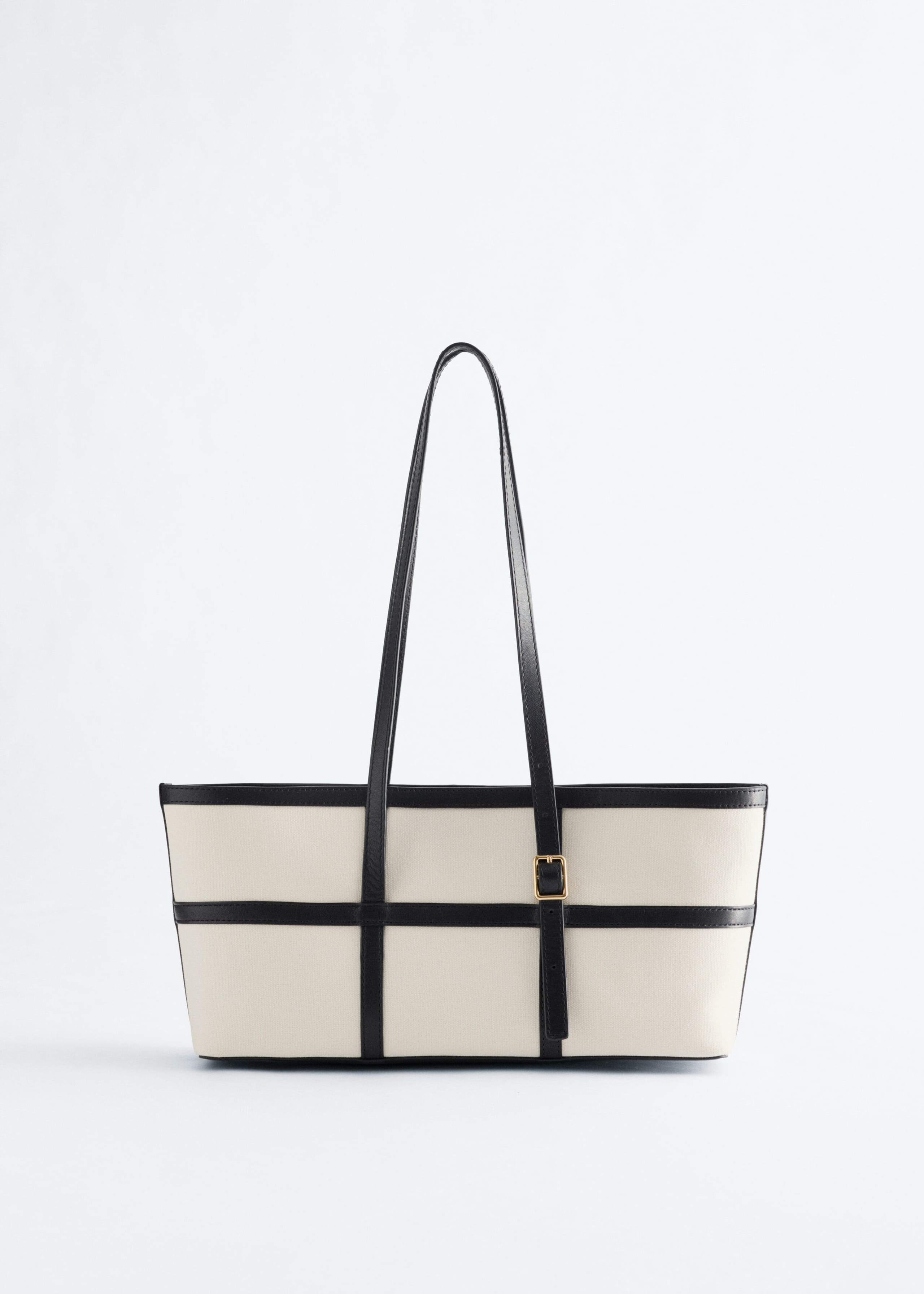 Leather-Trimmed Canvas Shoulder Bag - Off White/Black - Still Life