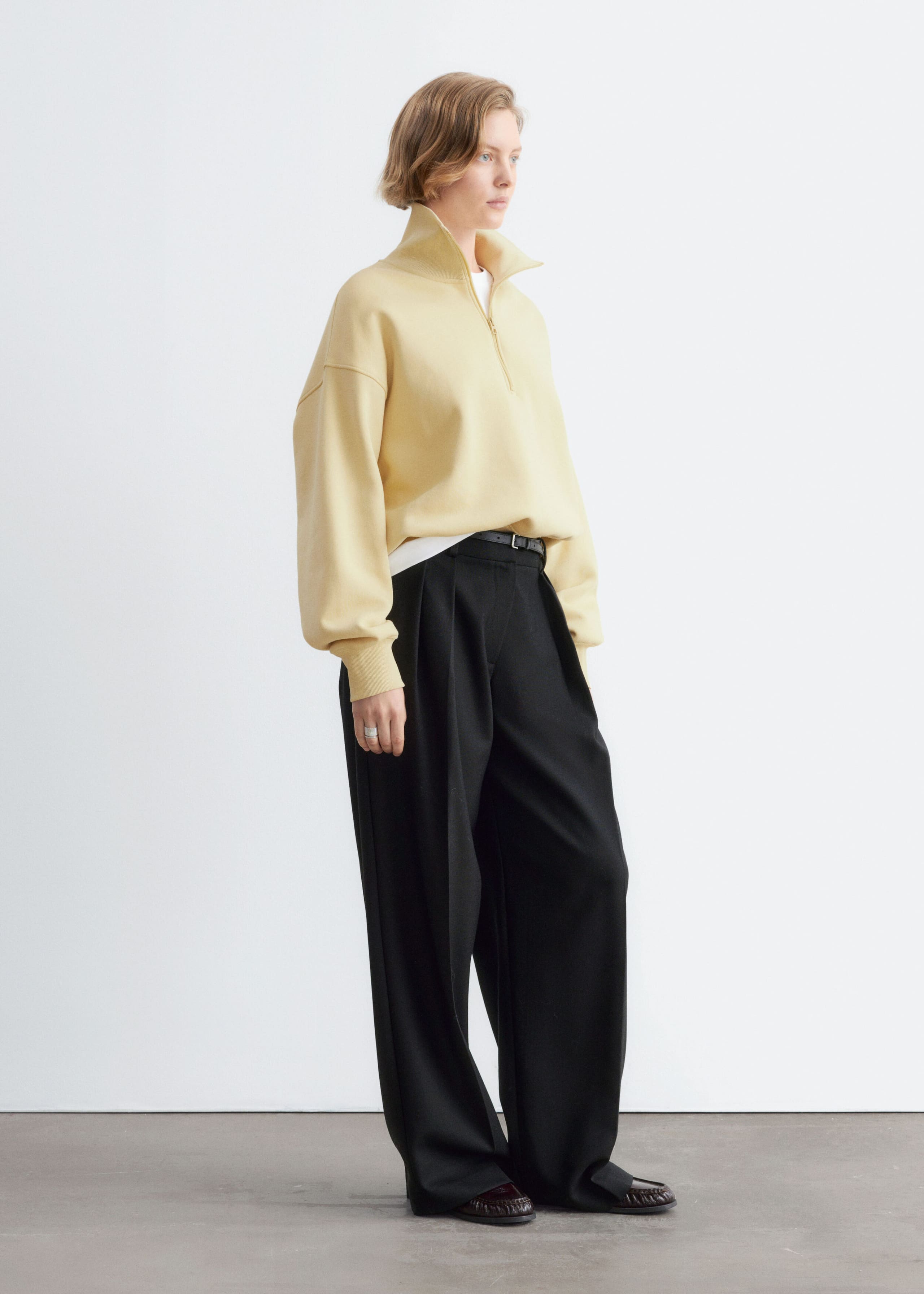 Half-Zip Cotton Sweatshirt - Cream - Lookbook