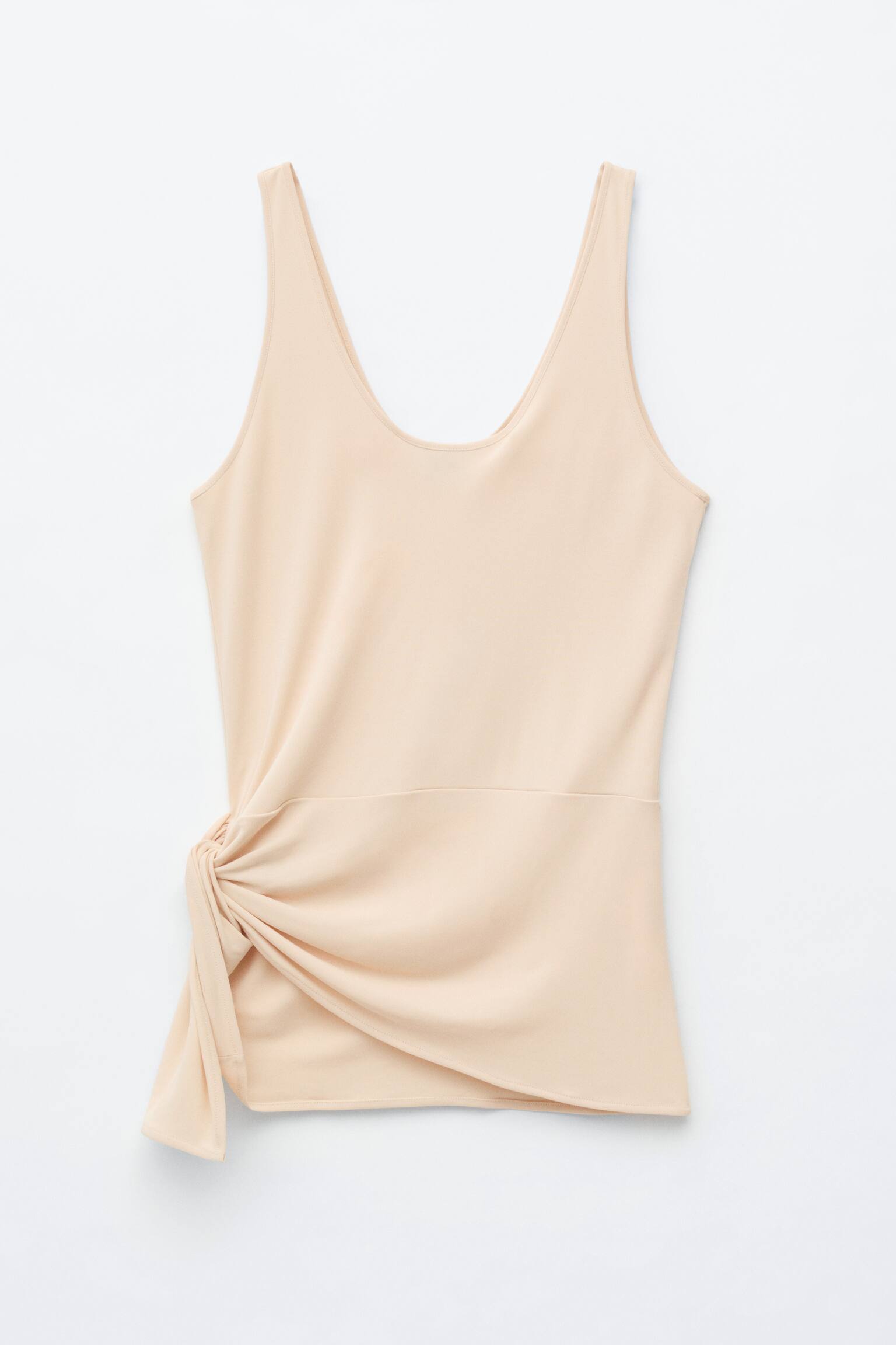 Knot-Detail Scoop-Neck Top - בז' בהיר - 1