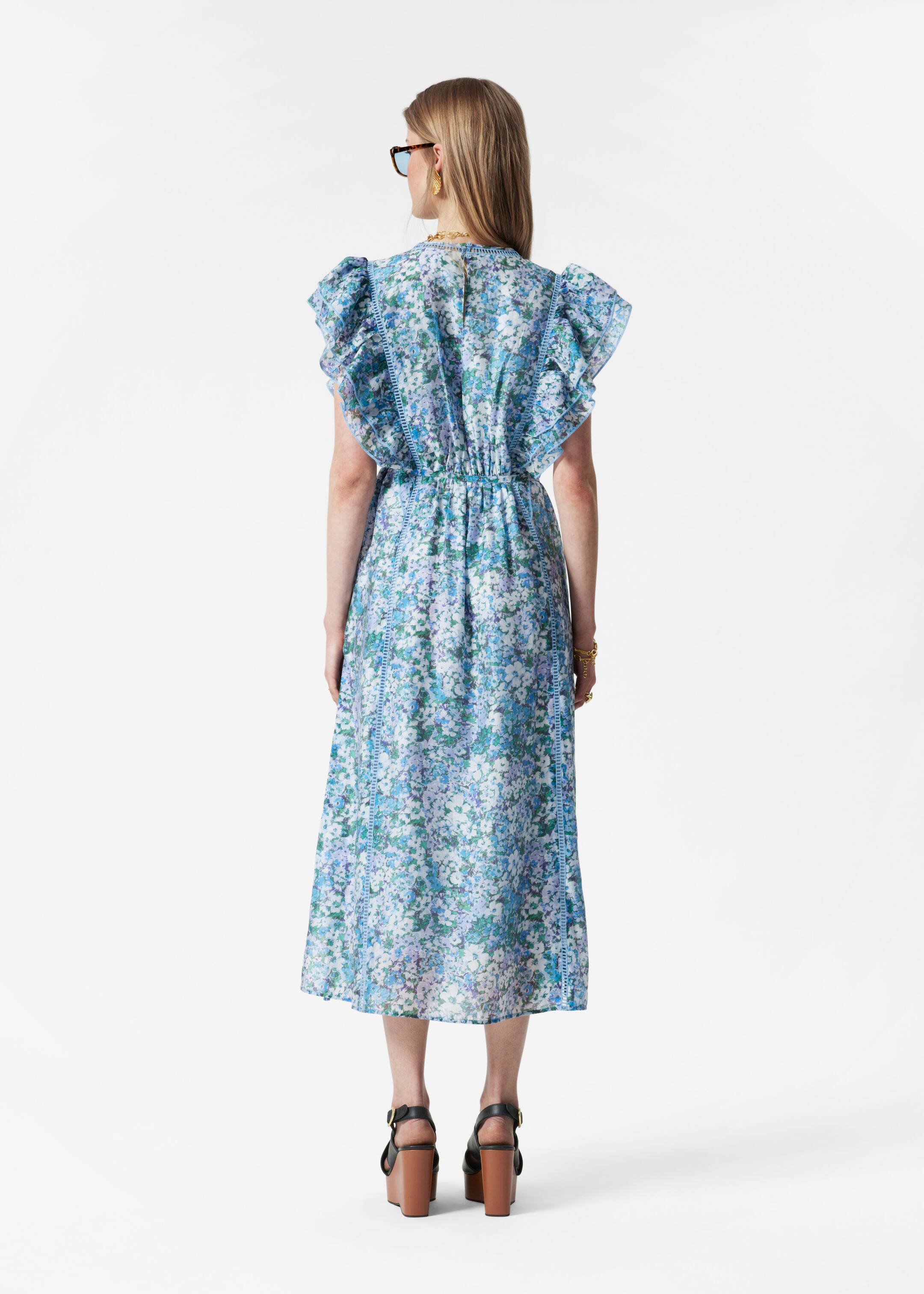 Grotere afbeelding bekijken: Midi-jurk met ruches - Blauwe bloemen - DAMES | H&M NL 4