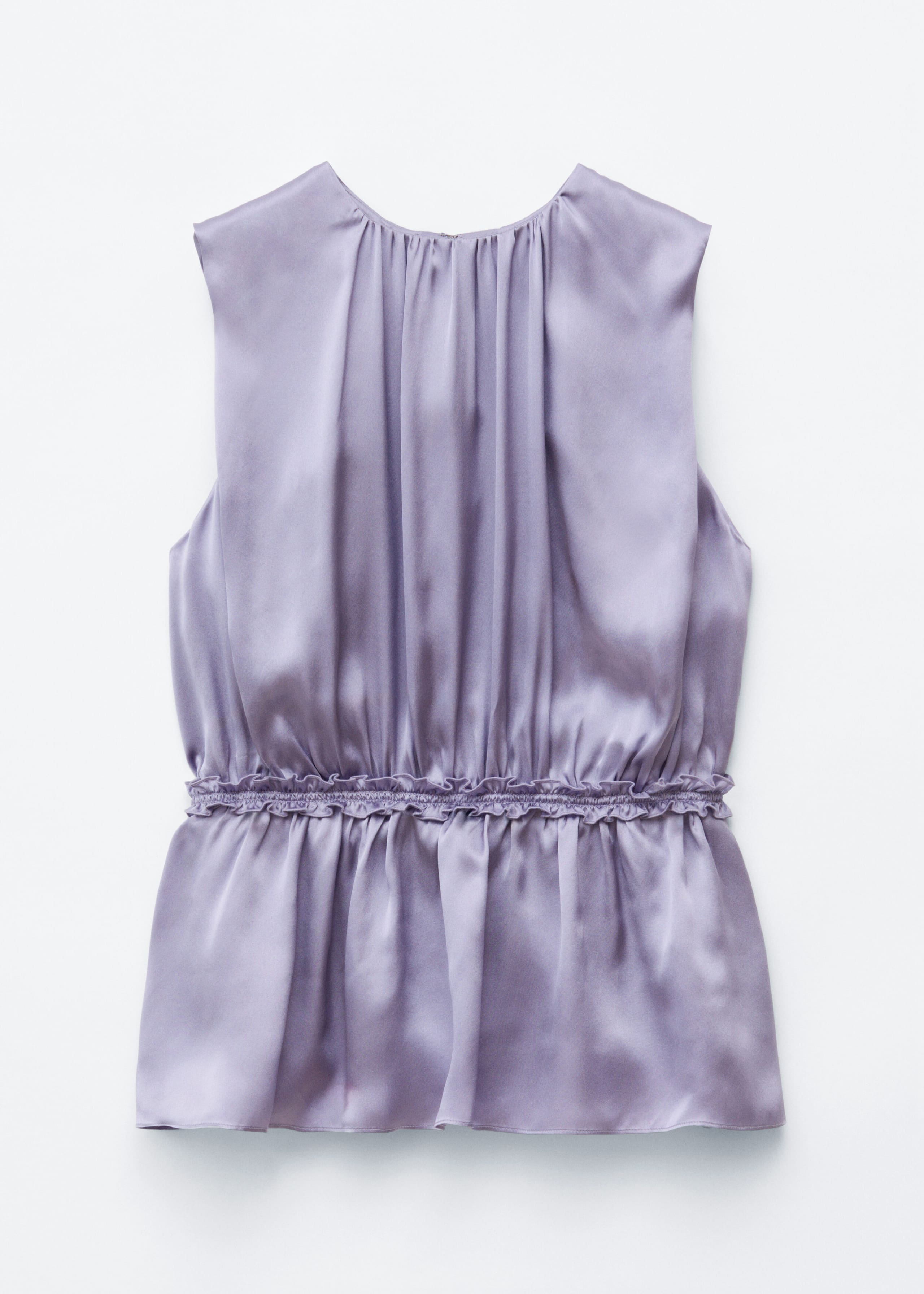 Jedwabny top bez rękawów z falbanką – Brązowy – Martwa natura