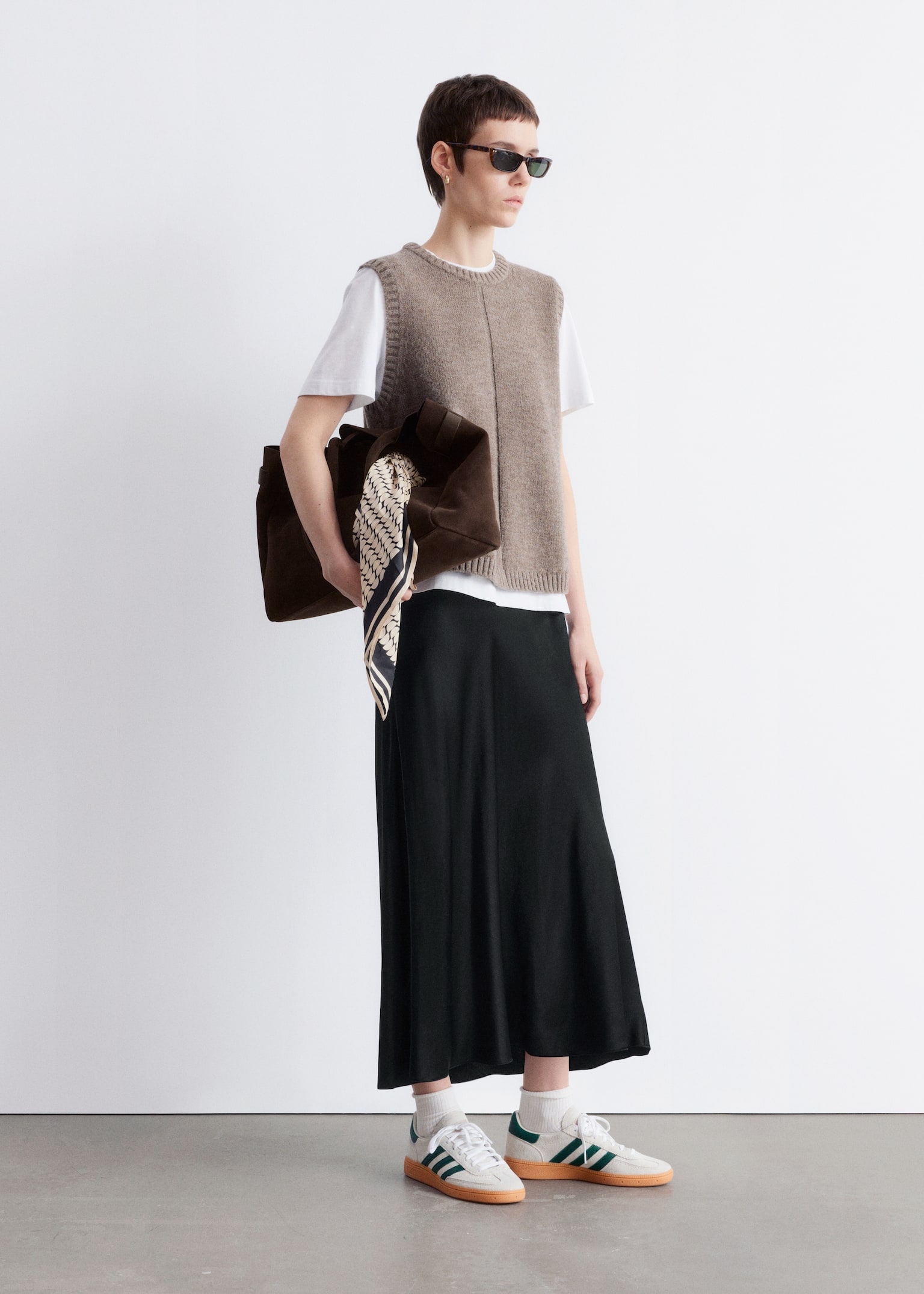 Satin Midi Skirt - Black/Dark Brown - 5