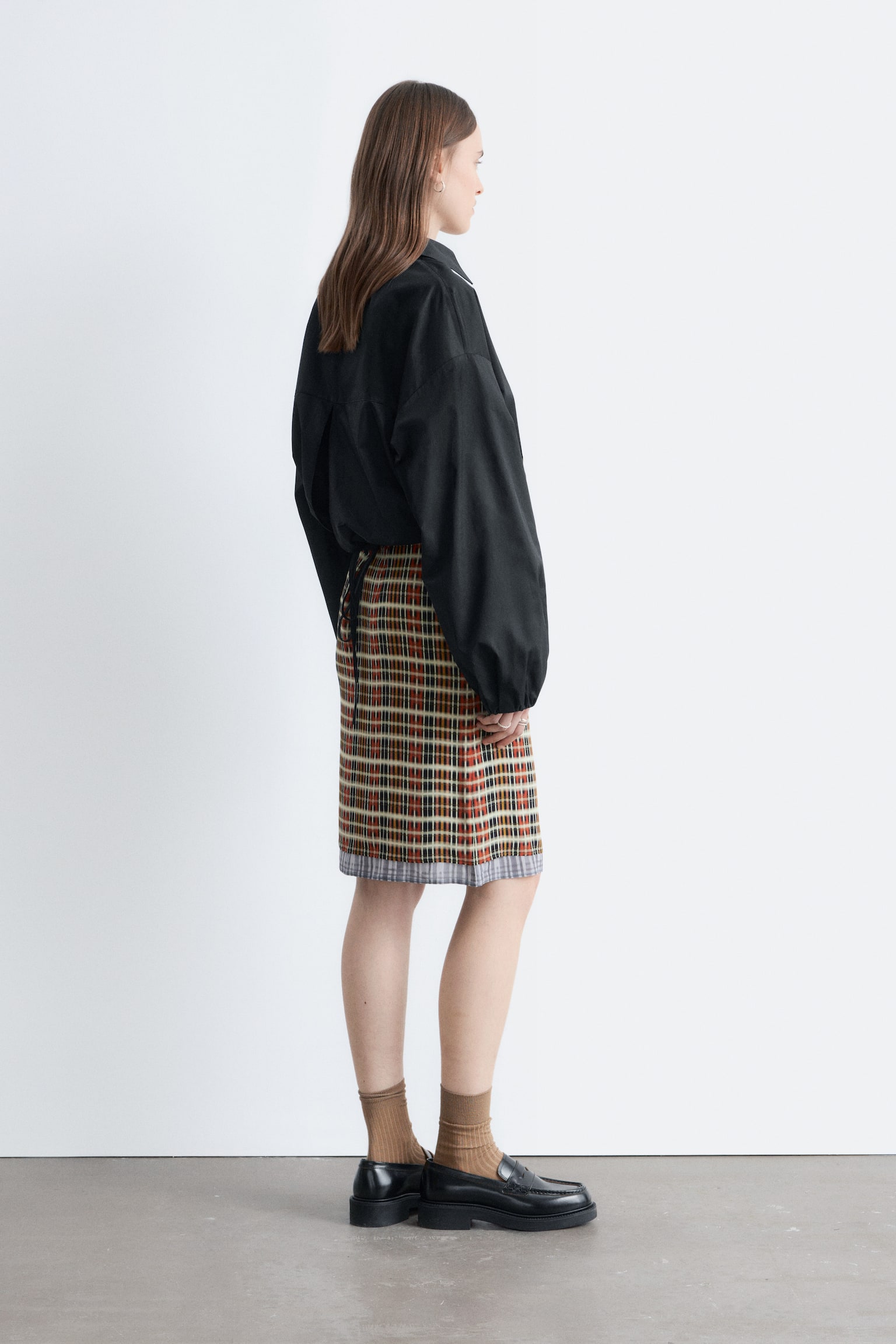 Knee-Length Slip Skirt - Orange/Checked - 4