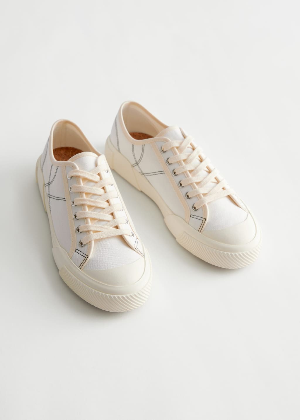 Contrast Stitch Canvas Sneakers - Cream - Still Life