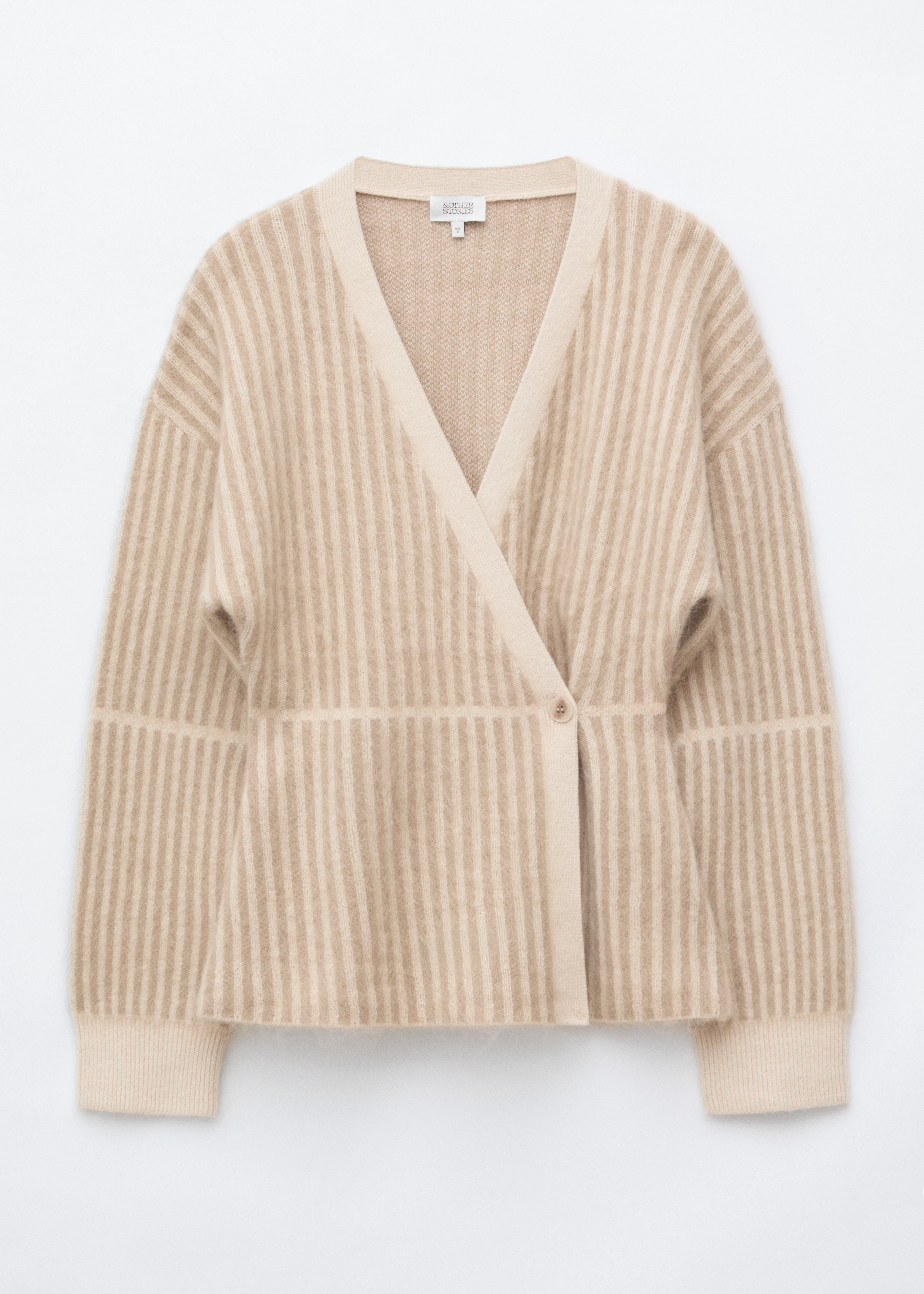Cardigan Petrecut Din Amestec De Mohair - Bej/Dungi Gri/Maro