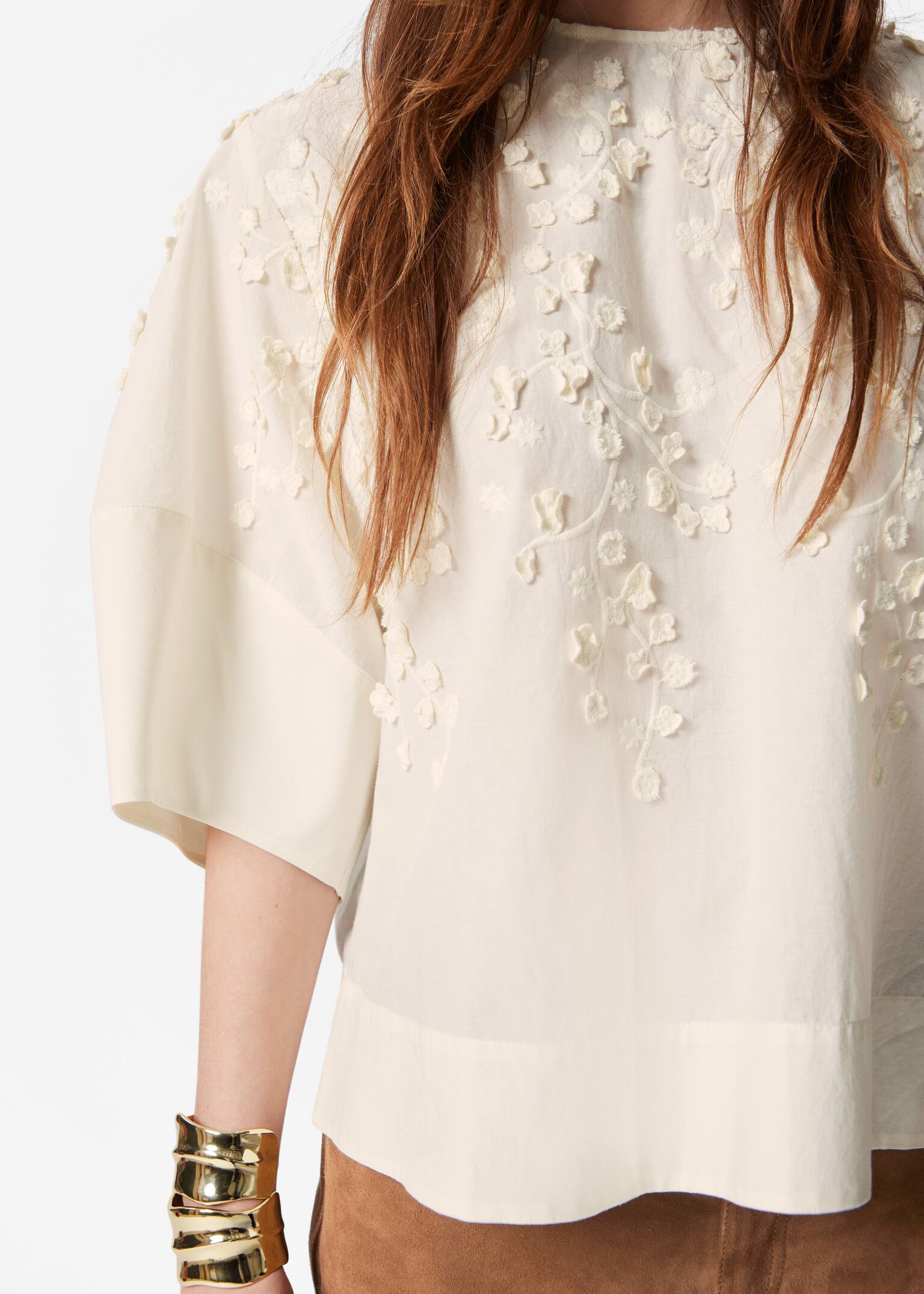 Bestickte Bluse - Creme - 4