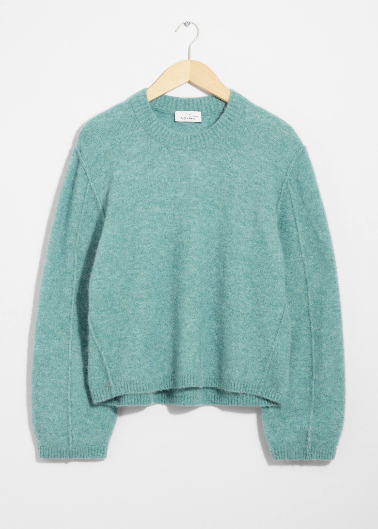 Dzianinowy sweter z domieszką alpaki - Turkusowy