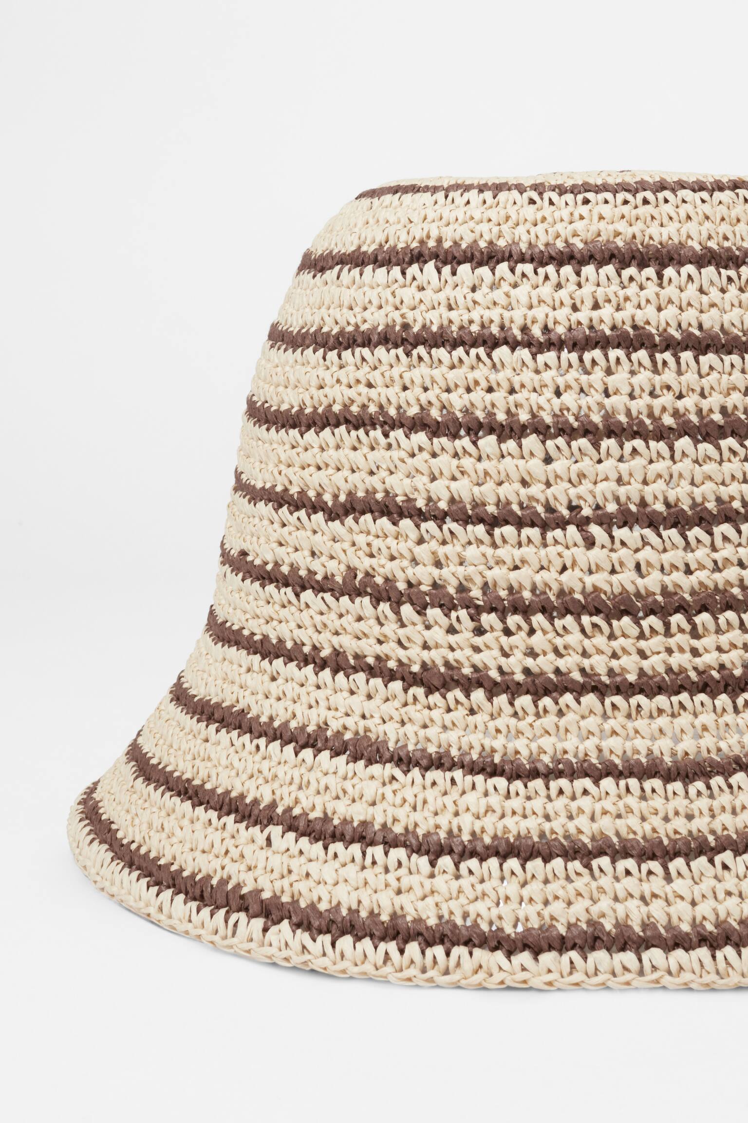 Bucket hat i strå - Crèmevit/brunrandig/Strå - 3