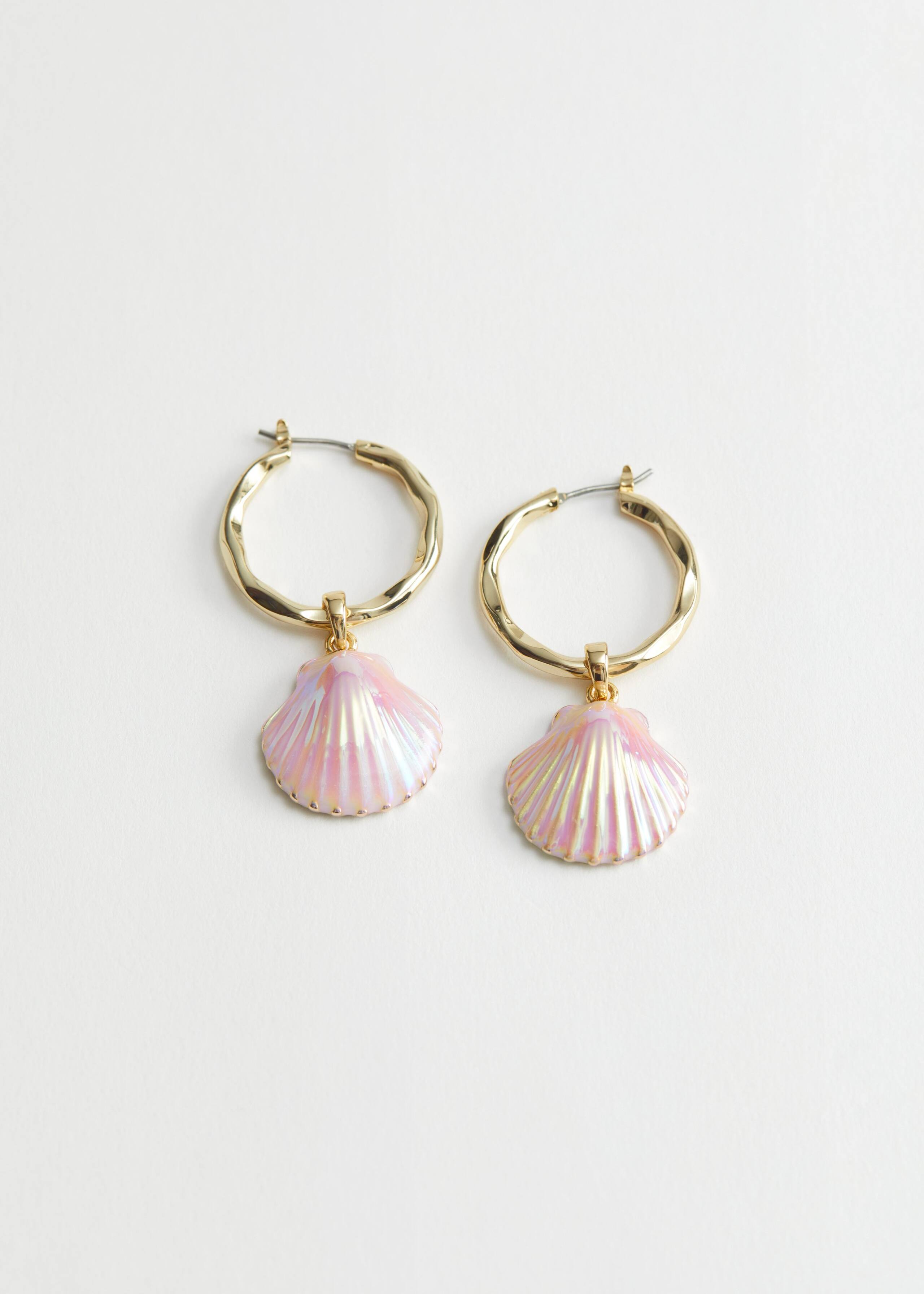 Shell Charm Mini Hoop Earrings - Gold - Still Life