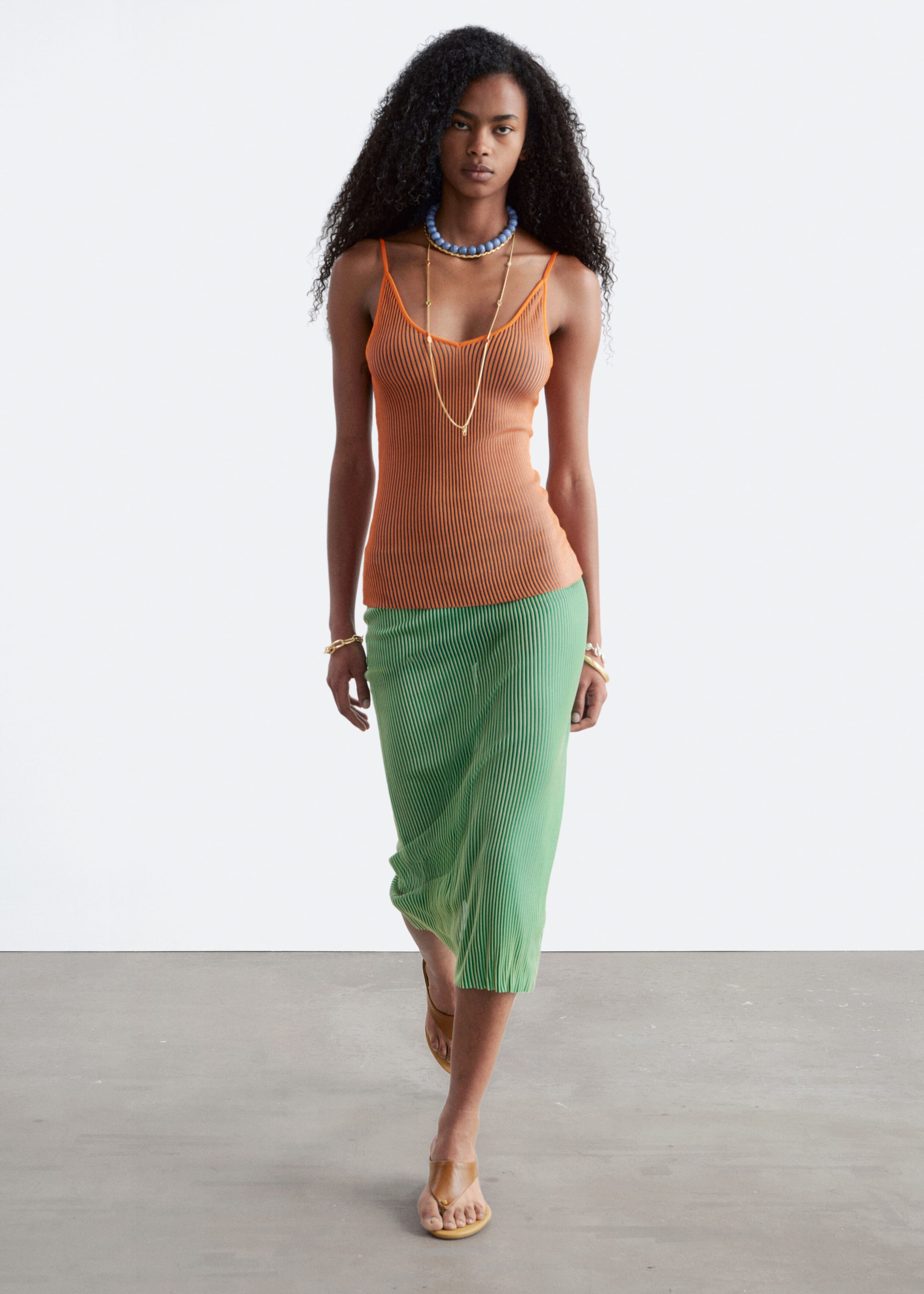 Rib-Knit Midi Skirt - Green - Lookbook