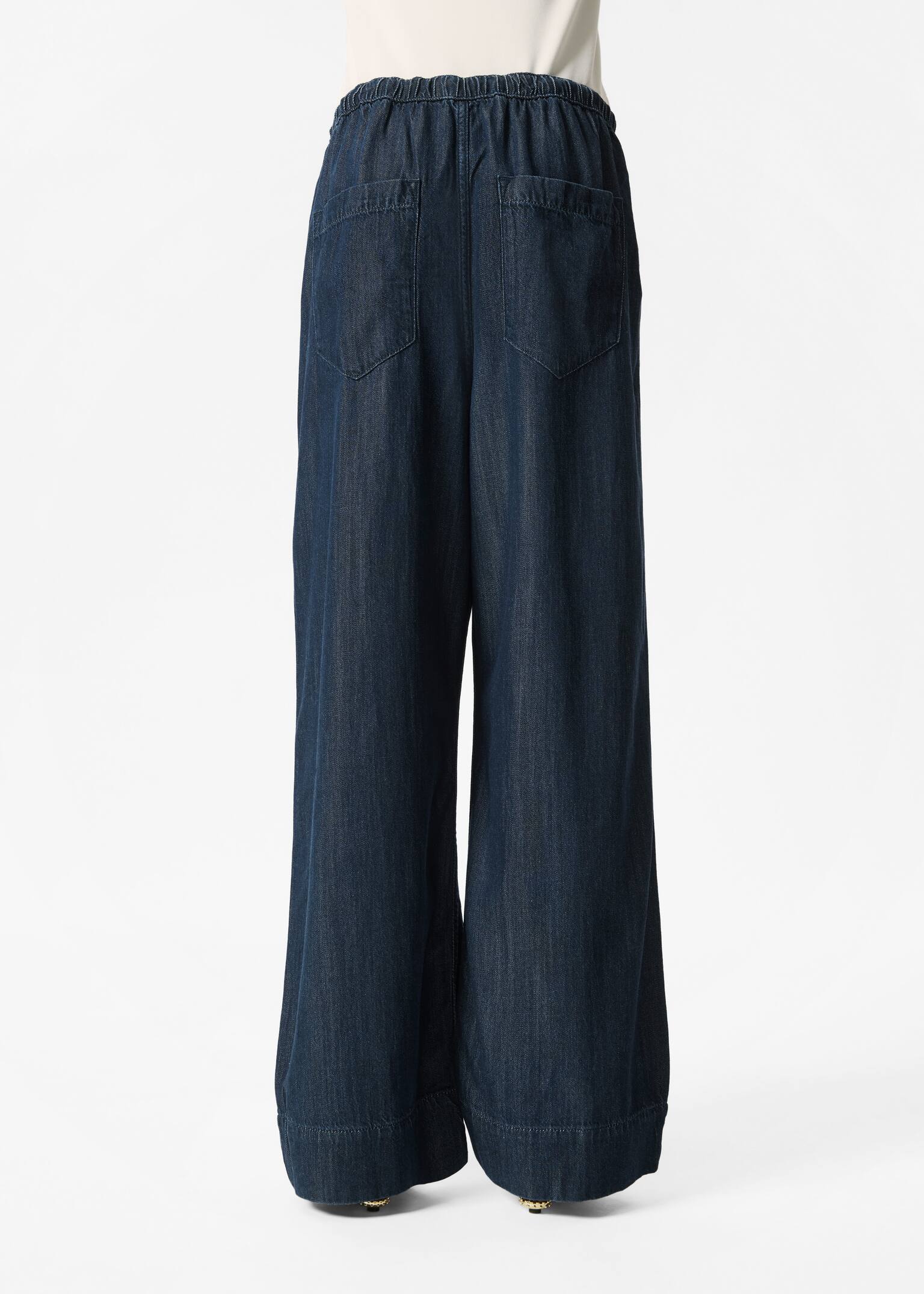 Bő szárú húzózsinóros farmer - Sötétkék - 4