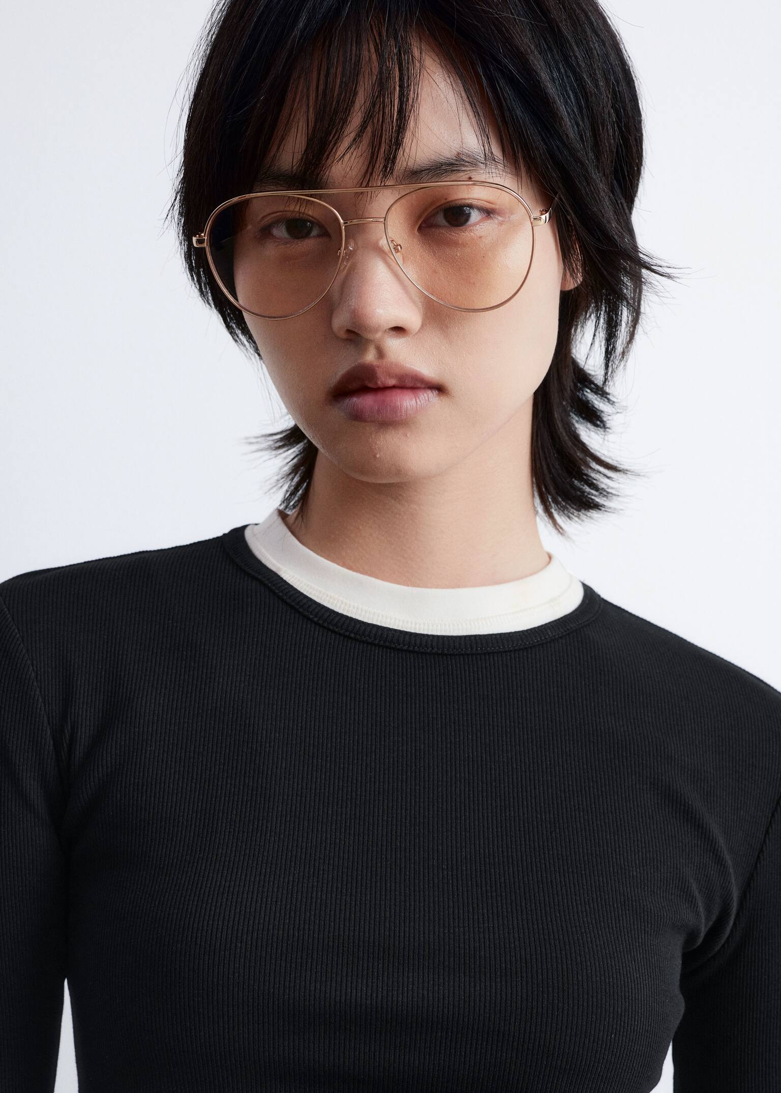 Geripptes Langarmshirt - Black/Hellgrau/Weiß - 6