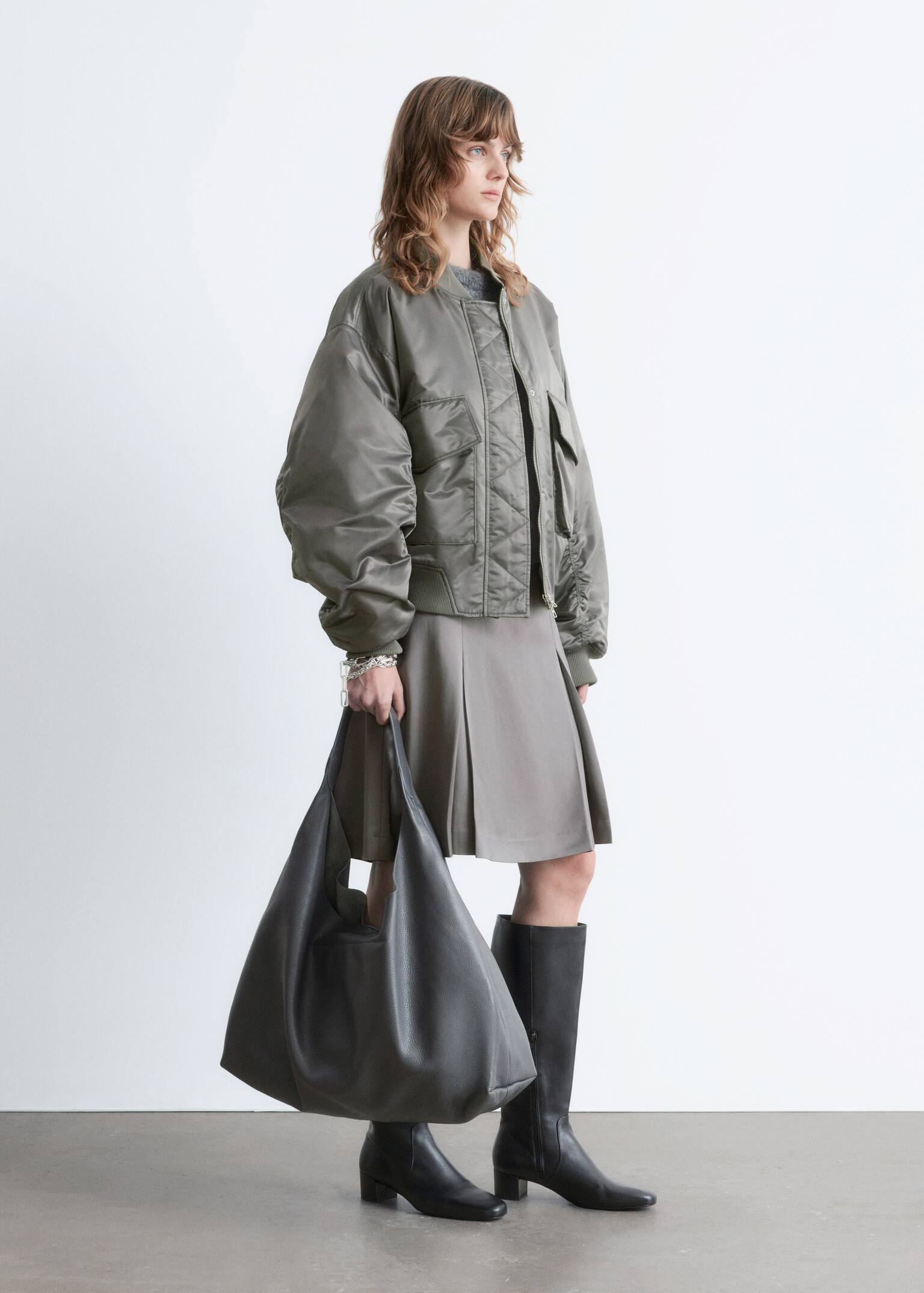 Padded Bomber Jacket - Dark grey/Beige - 10