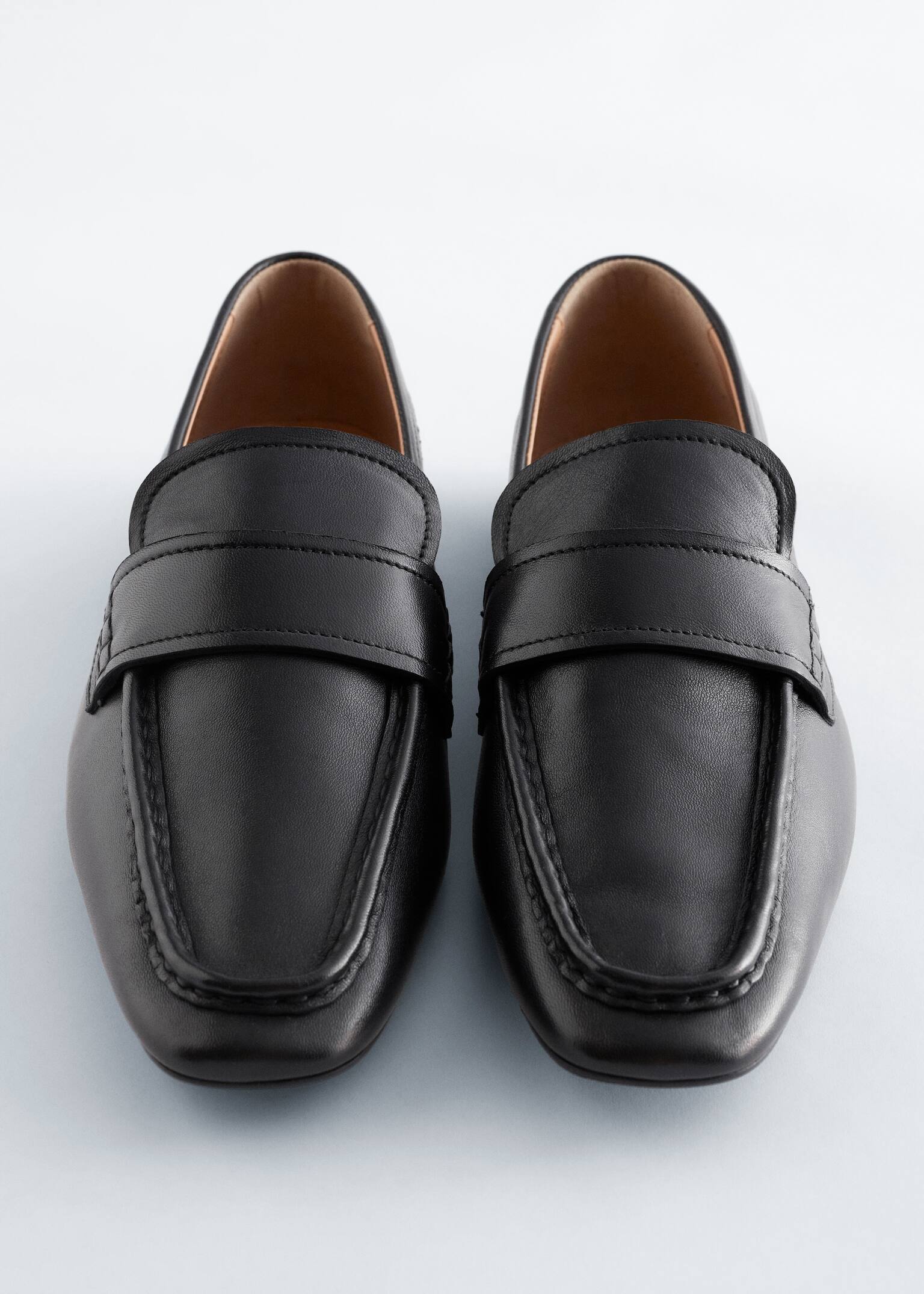Square-Toe Leather Loafers - Black/Dark Red - 6