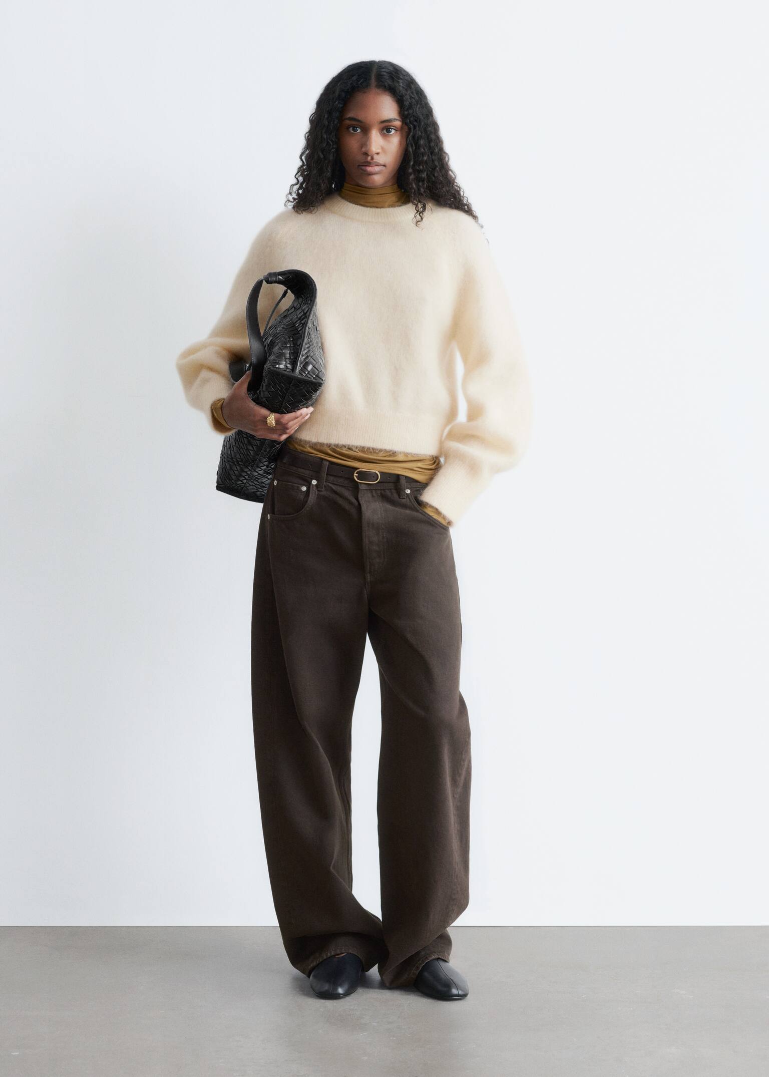 Mohair-Blend Balloon-Sleeve Jumper - Light Beige/Dark Grey Melange - 5