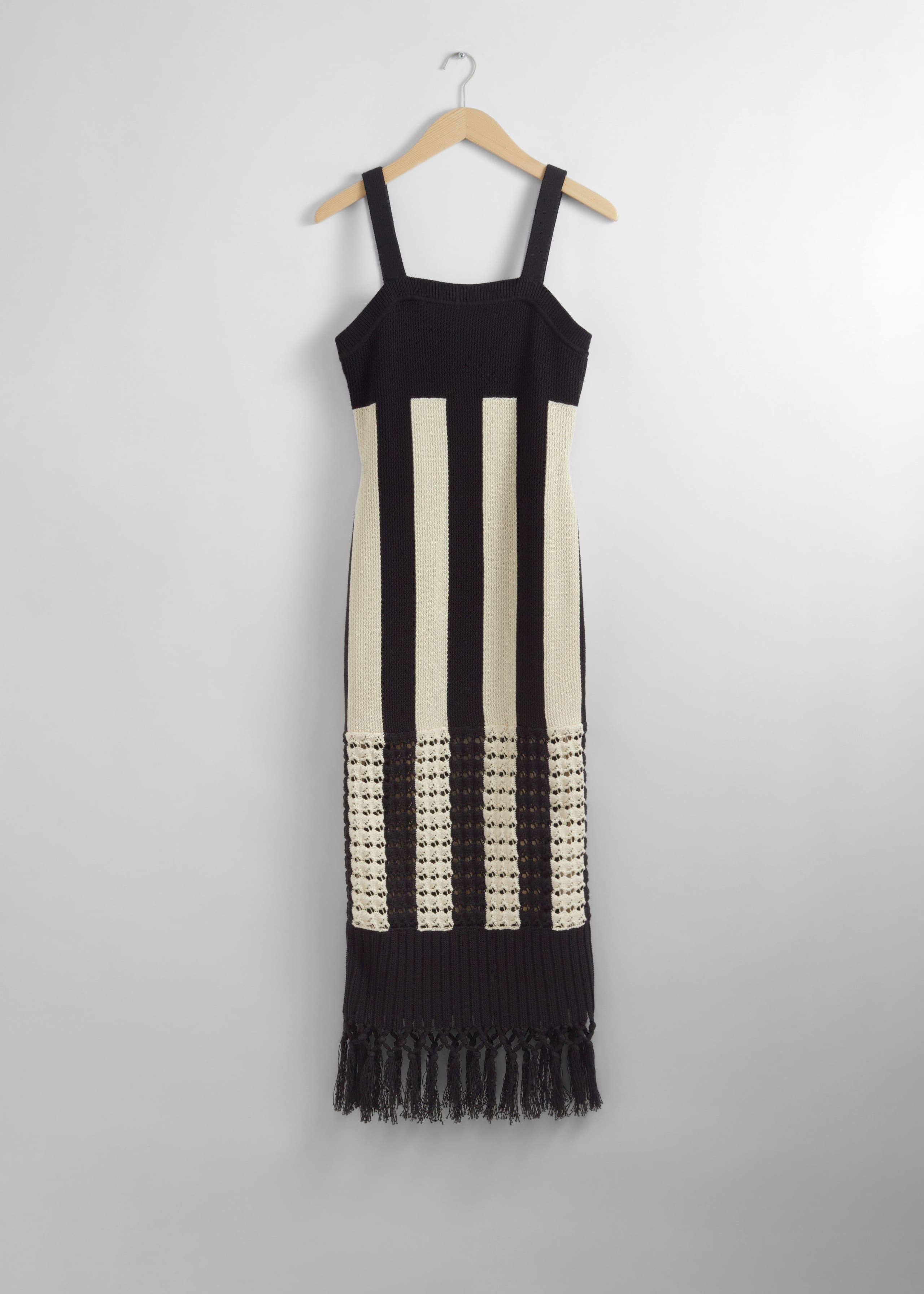 Fringed Knit Midi Dress - Black/White - Still Life