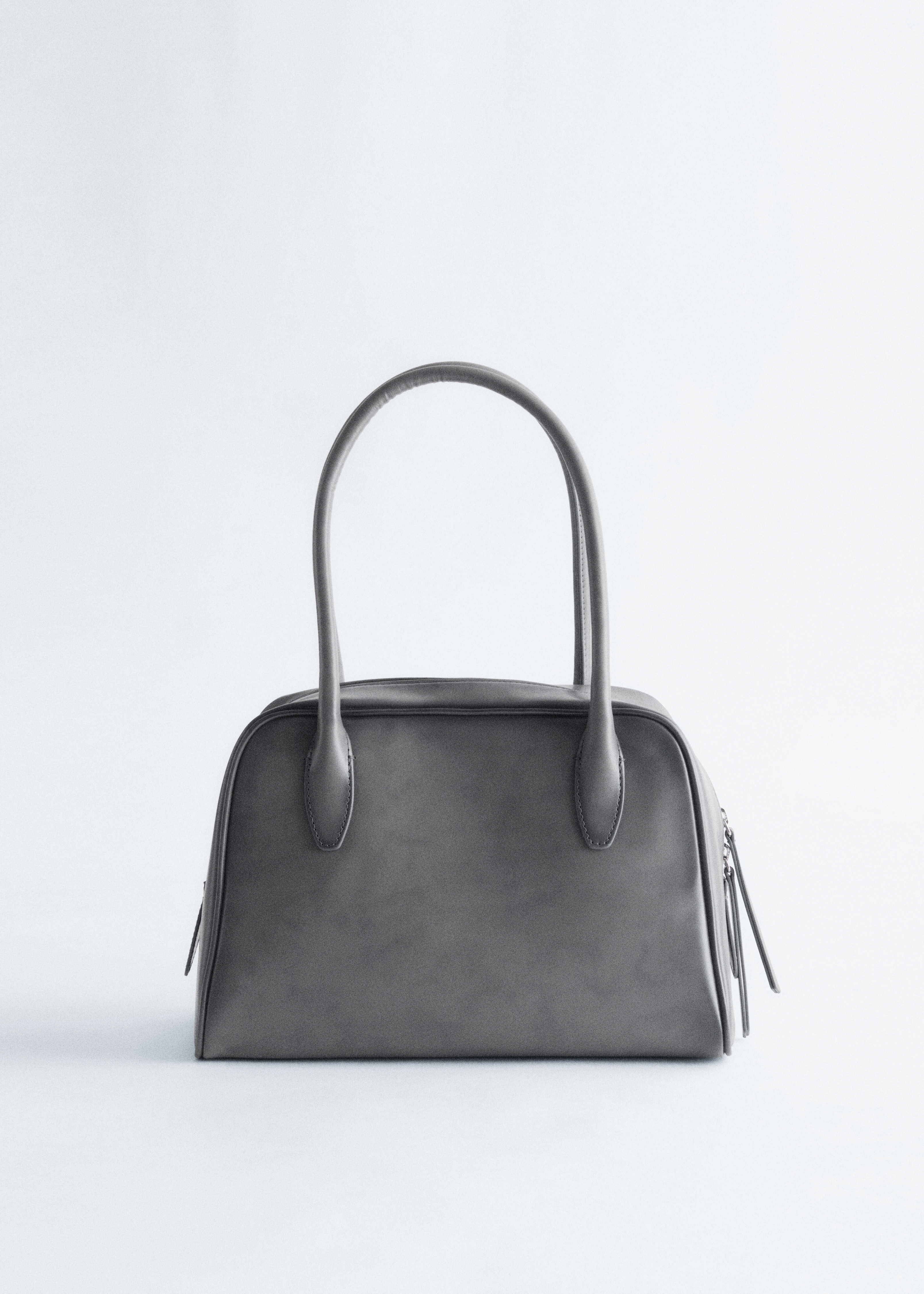 Bowlingtasche aus Leder - Grau/Cognac