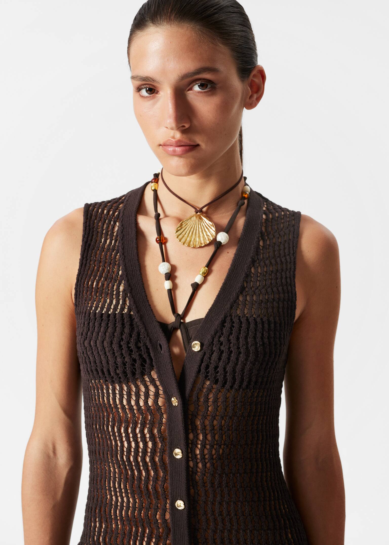 Open-Knit Maxi Dress - Maro închis - 3