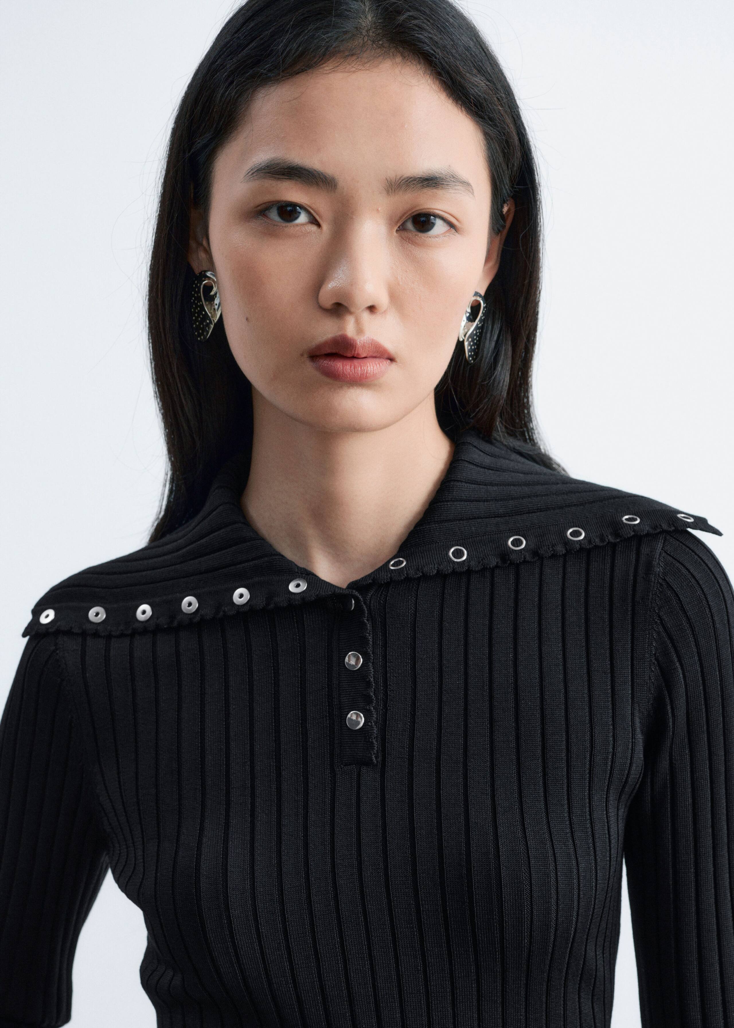 Scalloped Collar Top - Black - Lookbook