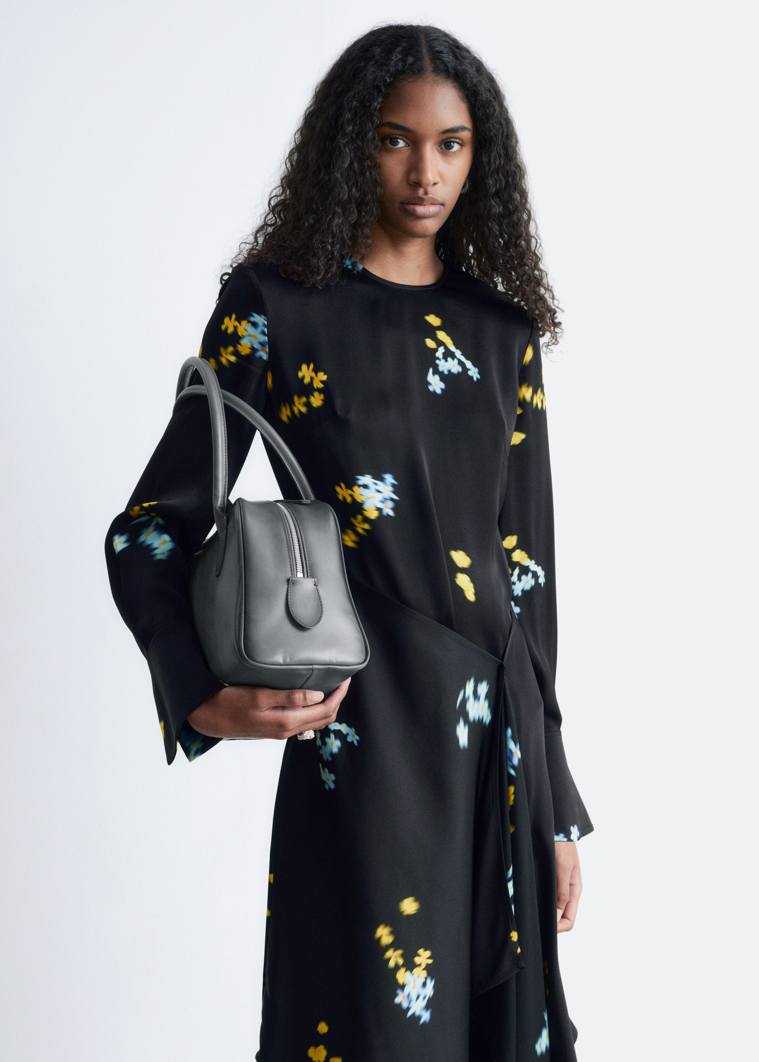 Asymmetric Long-Sleeve Mini Dress - Black/Floral - & Other Stories US