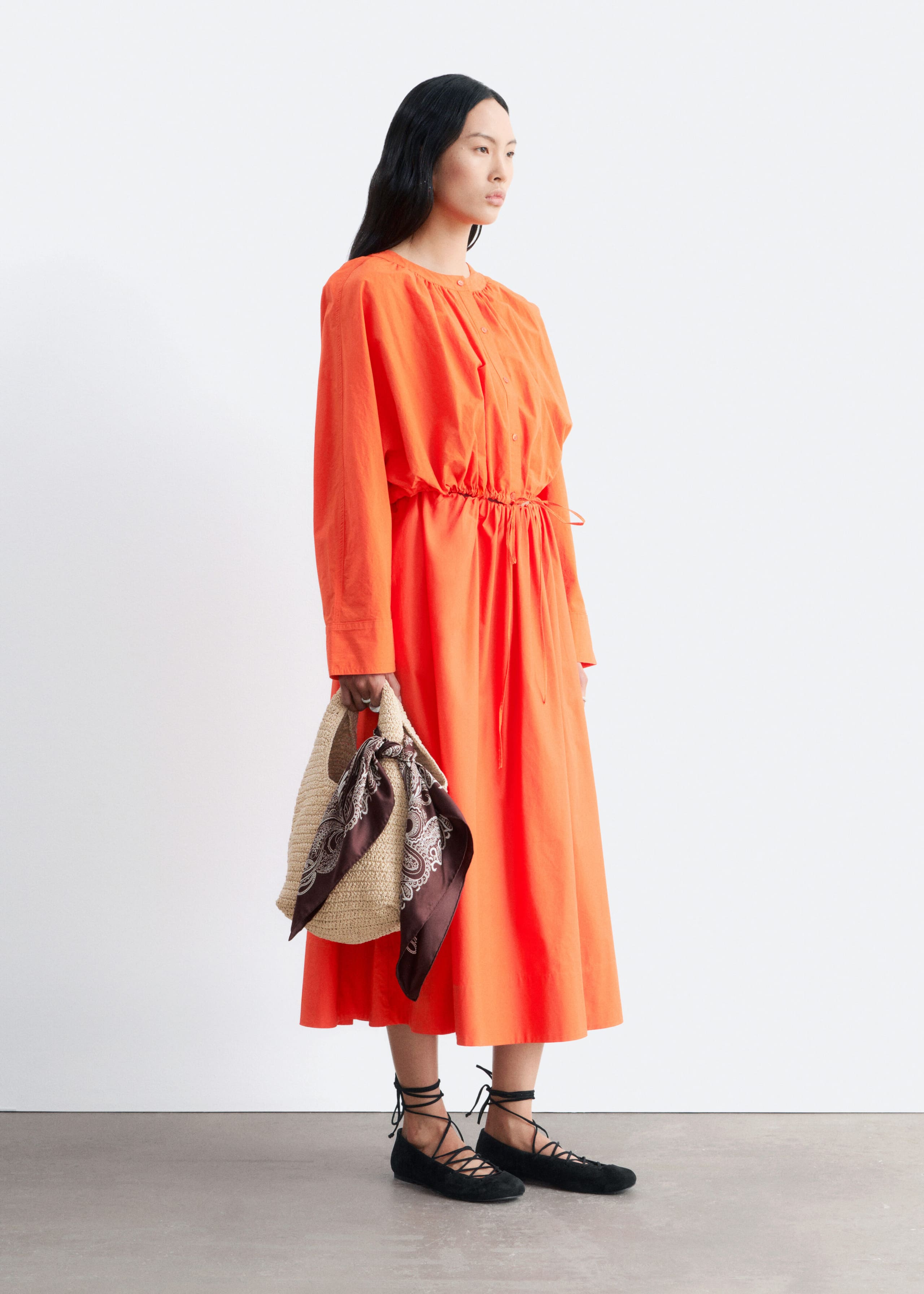Gathered Cropped Blouse - Bright Orange - Lookbook