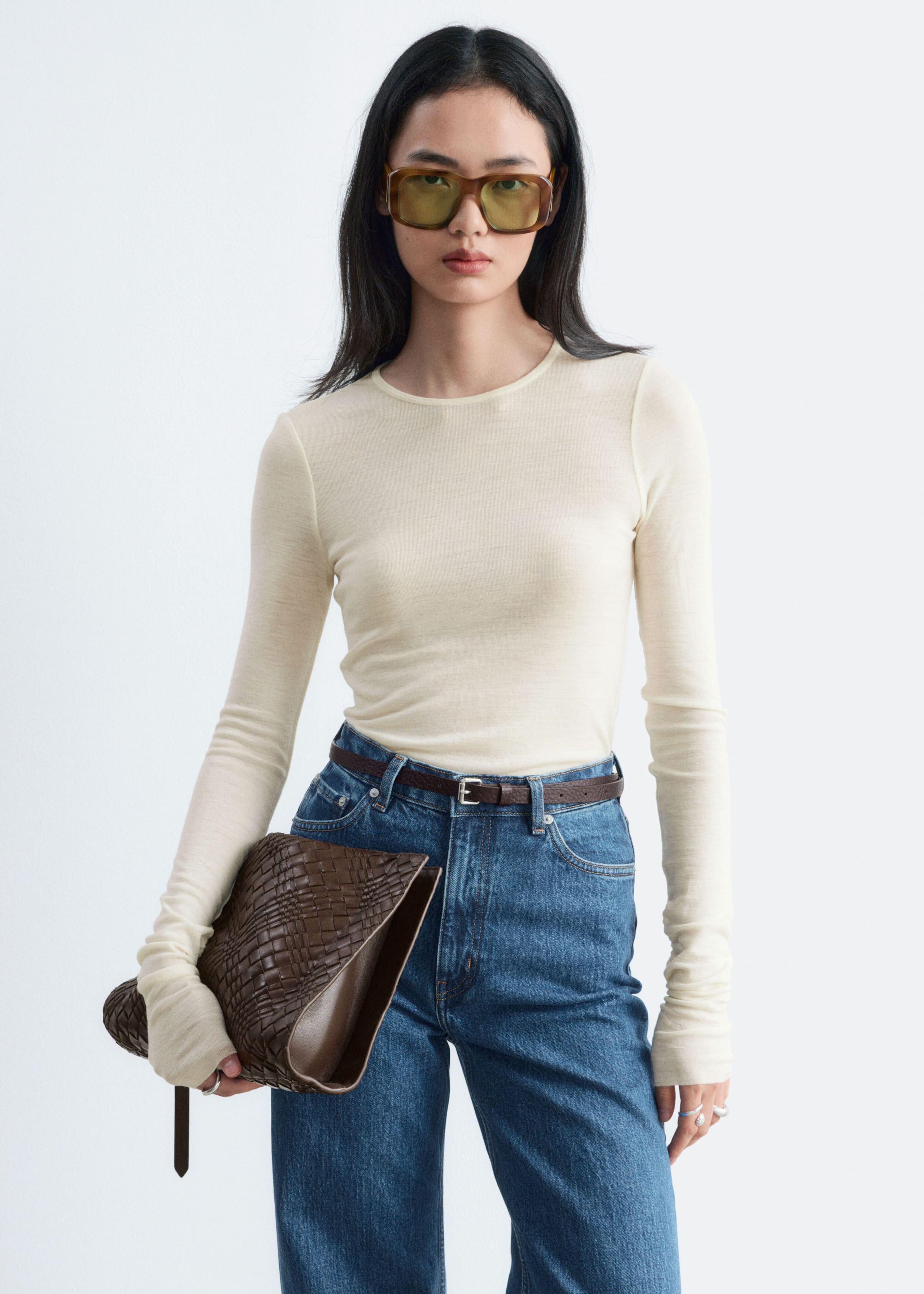 Plain-Knit Wool Top - White - Lookbook