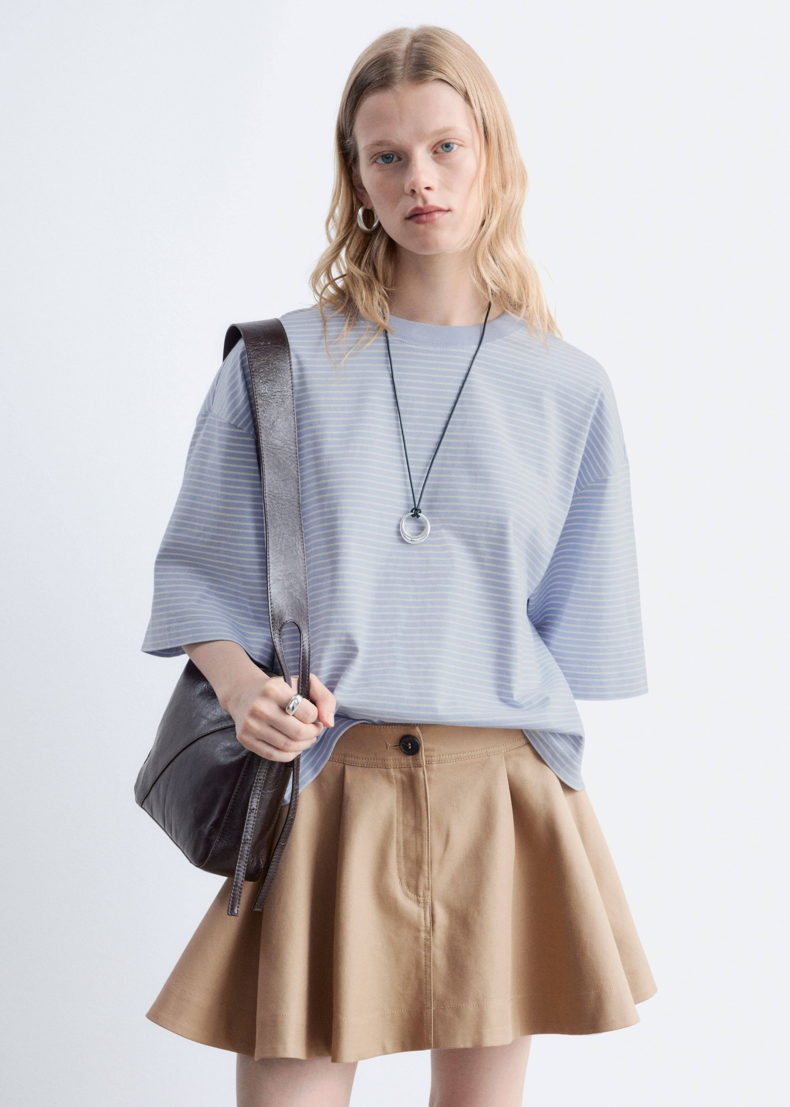 Oversized Striped Cotton T-Shirt - Grey/White Stripes - Lookbook