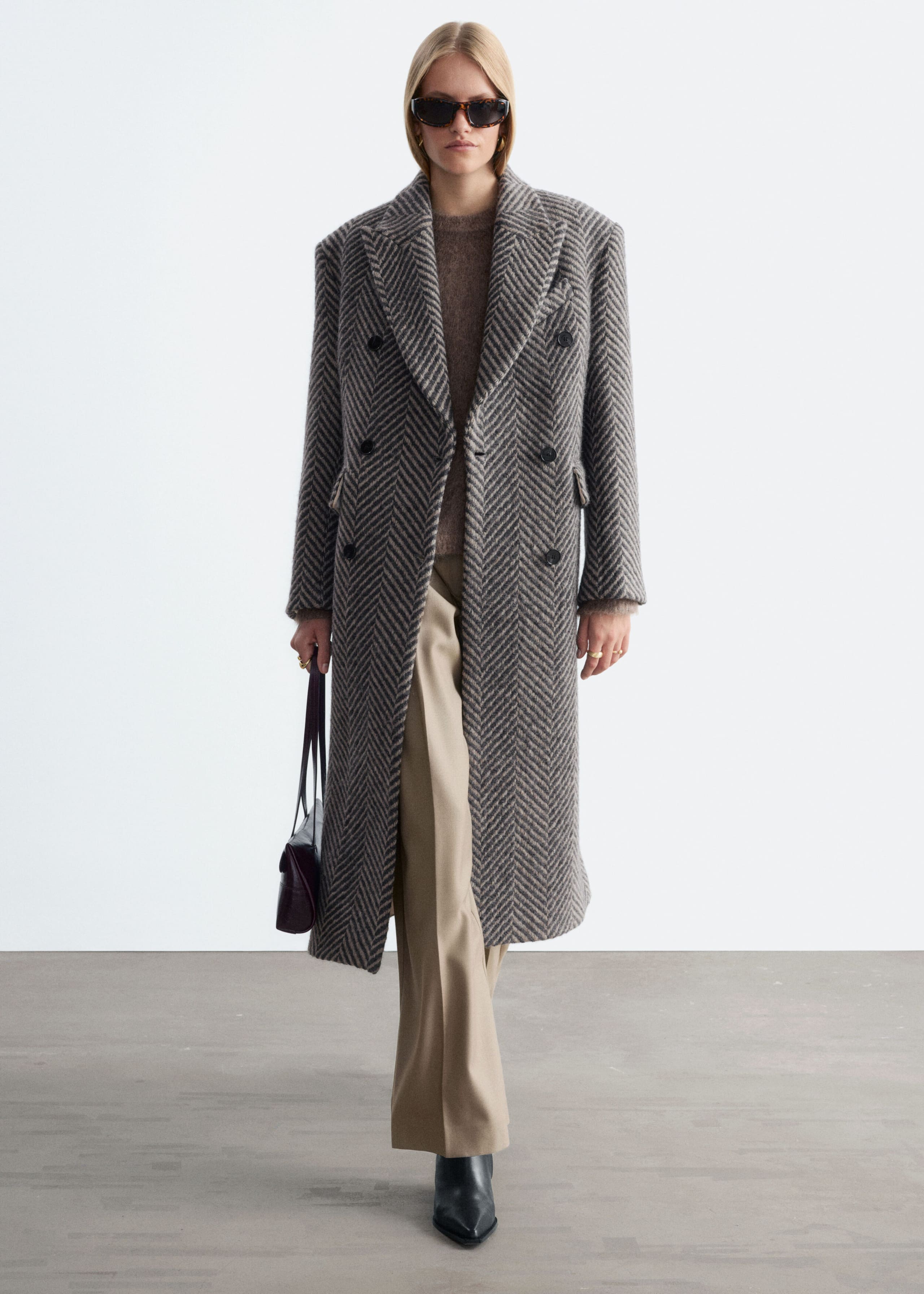 Double-breasted jas van katoen en wol - Beige - Lookbook