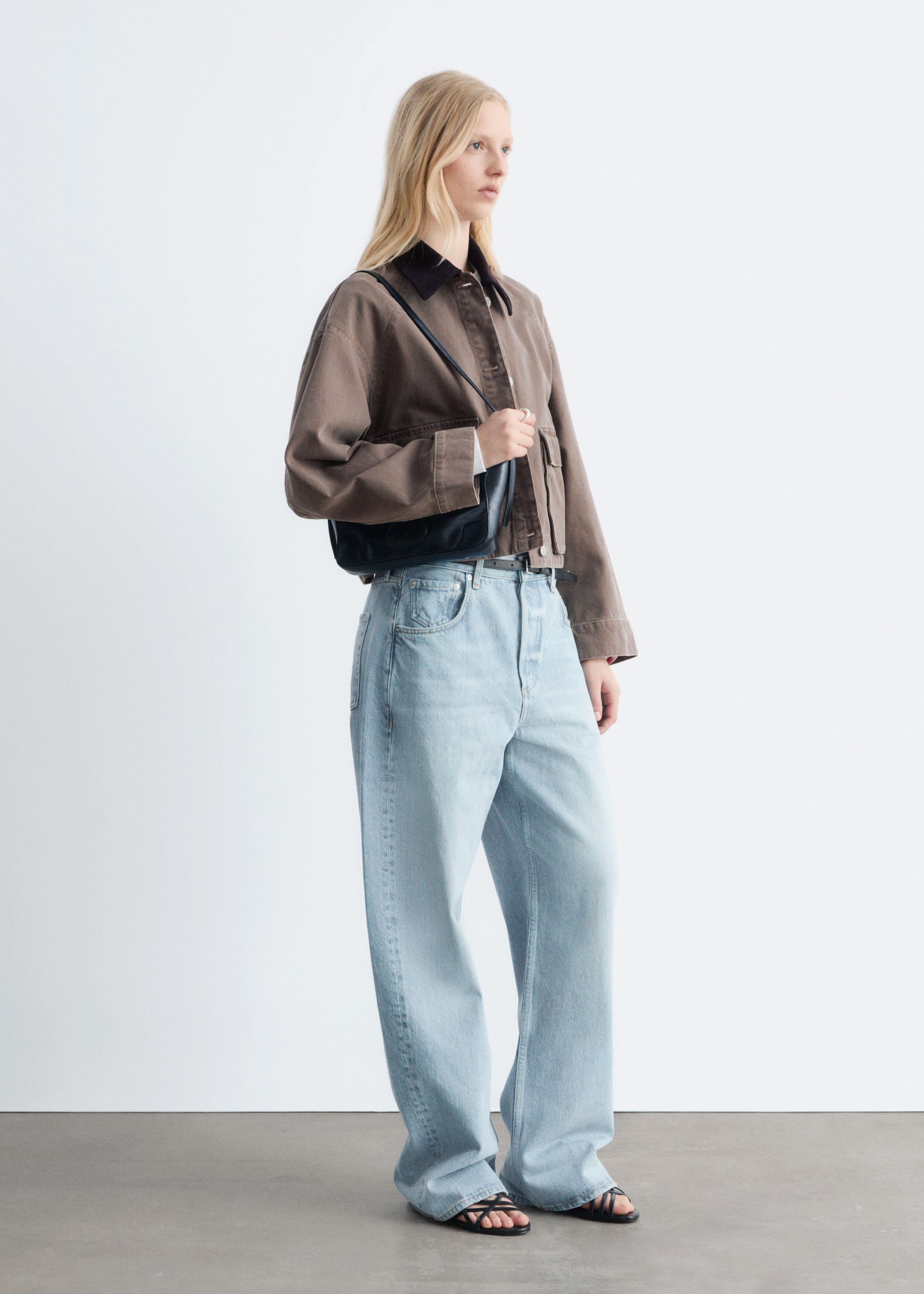 Image of Short Cord-Collar Denim Jacket