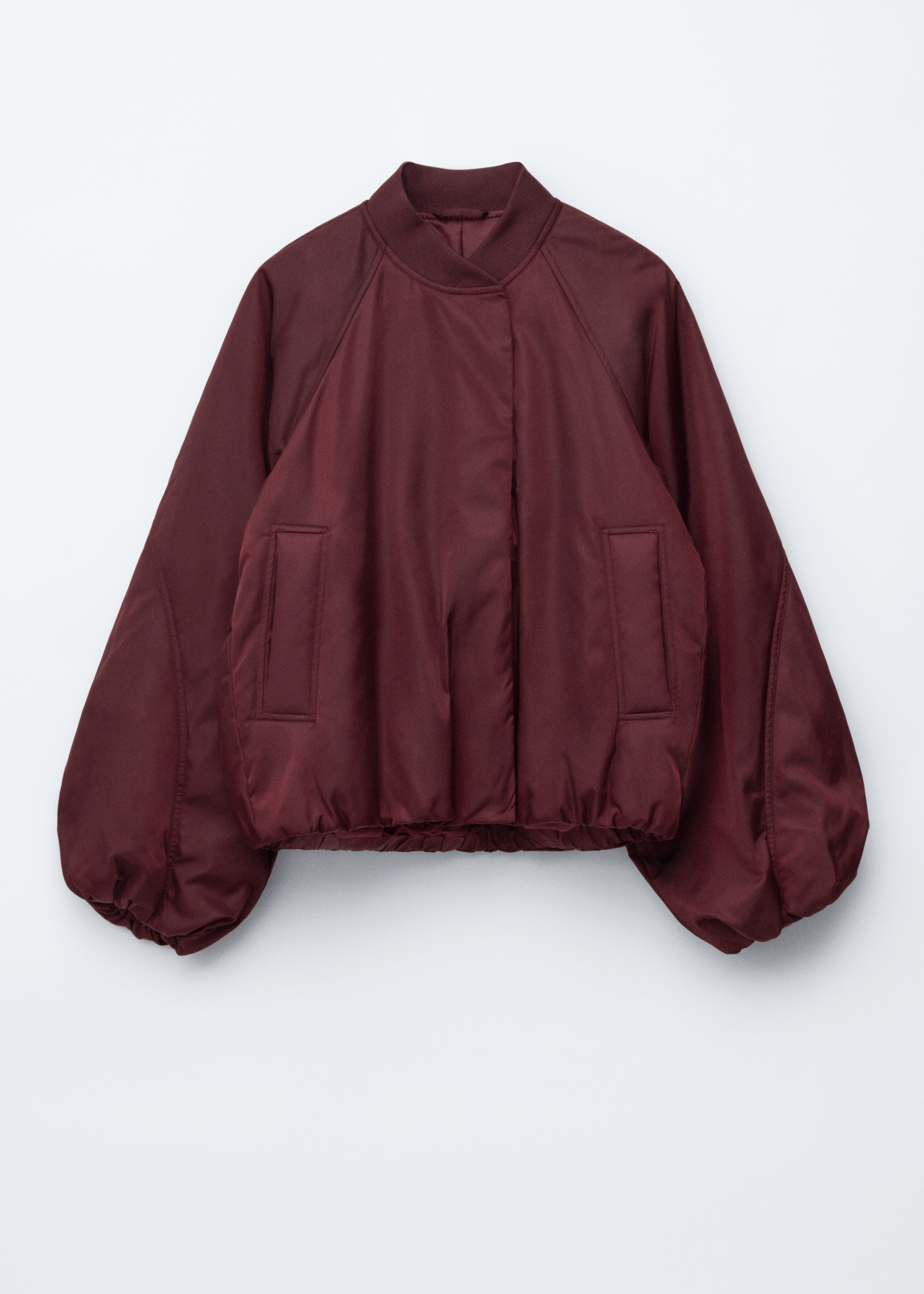 Voluminous-Sleeve Bomber Jacket - Dark Red