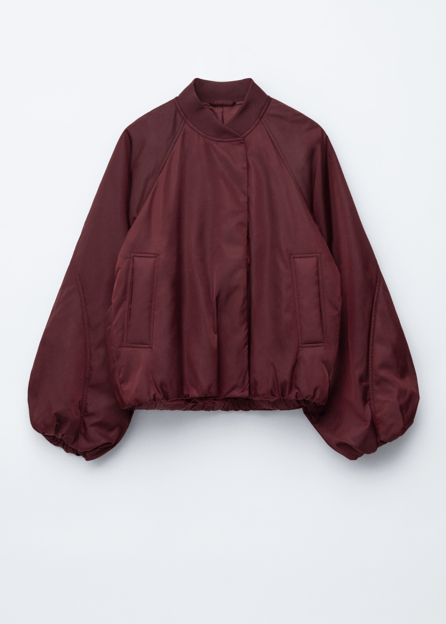 Voluminous-Sleeve Bomber Jacket - Dark Red/Black - 2