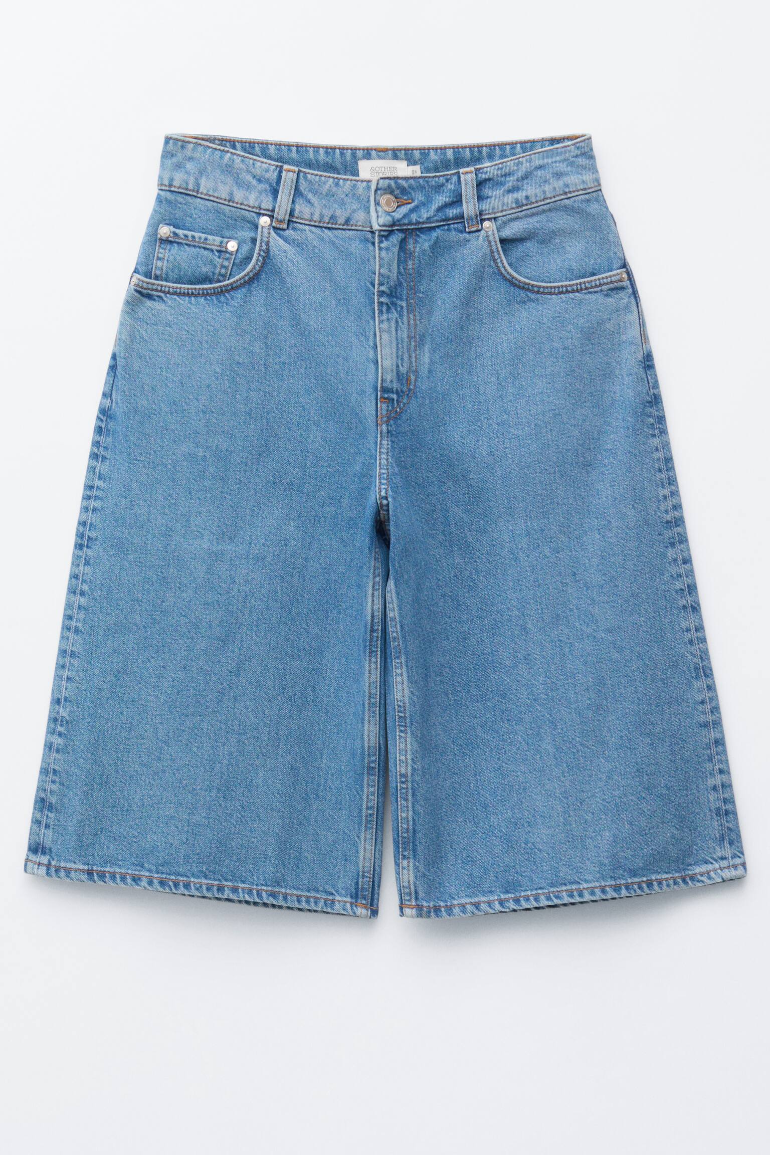 Denim Knee-Length Shorts - כחול בינוני - 1