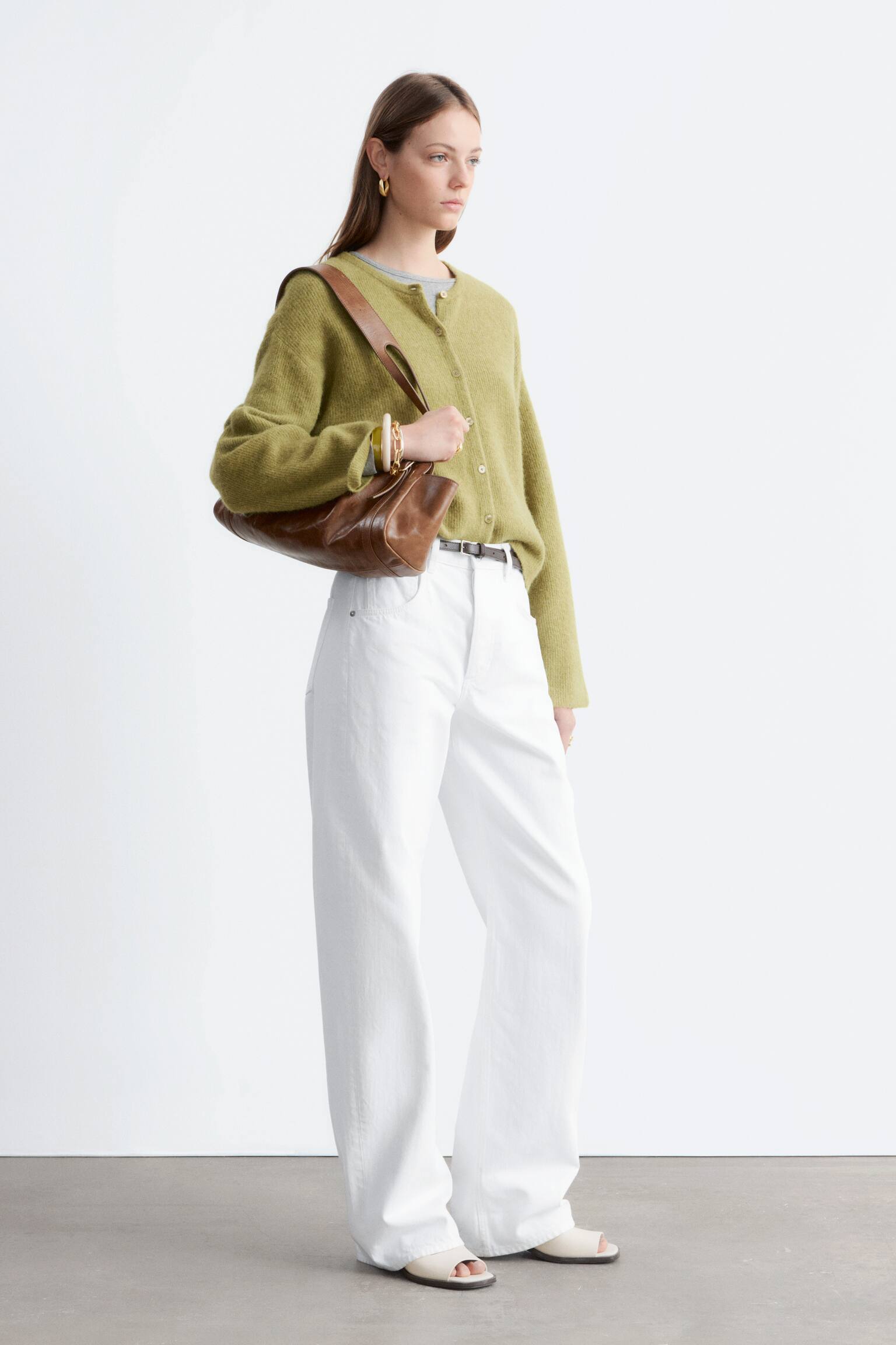 Gebreid vest van alpacawolmix - Groen/Beige/Wit/Pastelgeel/Grijs/Oudroze - 3