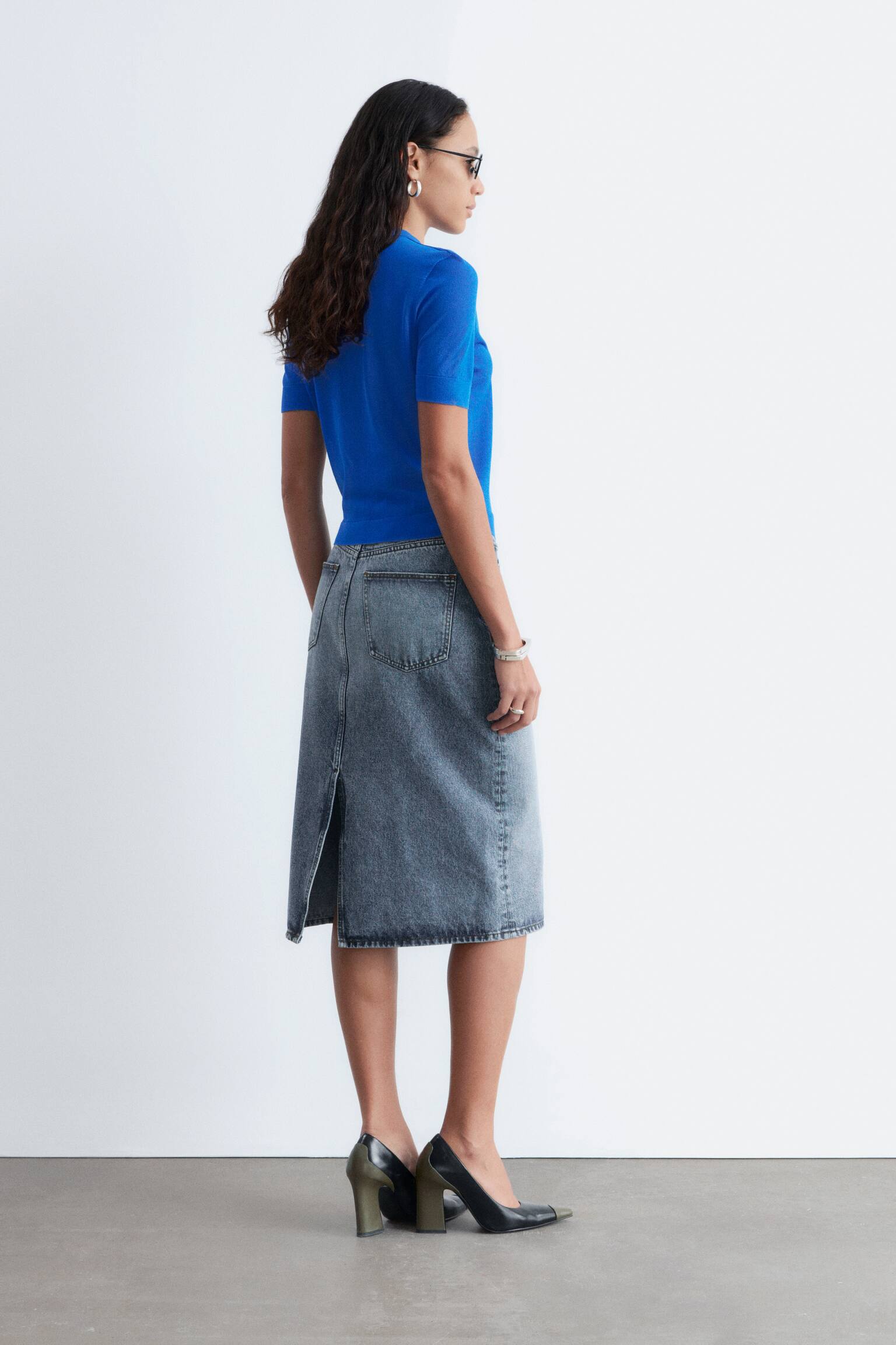 Finom kötött póló - Élénk kék/Bézs/Fekete - 7